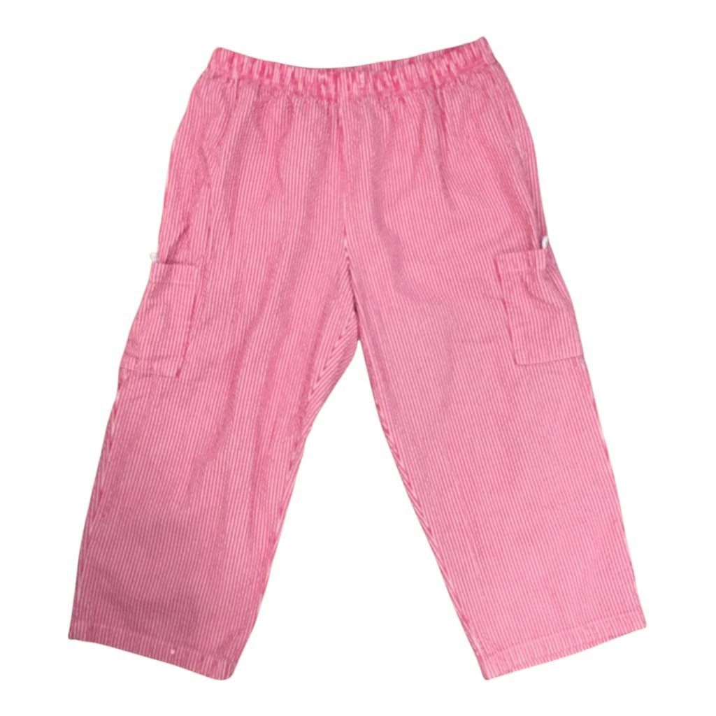 Basic Editions Cotton Pink Stripe Wide Leg Baggy Pants Textured Crop Med Size 30" / US 8 / IT 44 - 4 Thumbnail