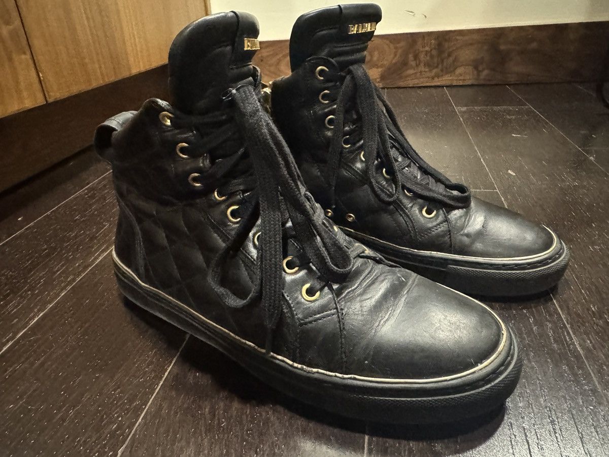 Balmain Quilted High Top Balmain Sneakers Black Gold Size US 8 / EU 41 - 9 Thumbnail
