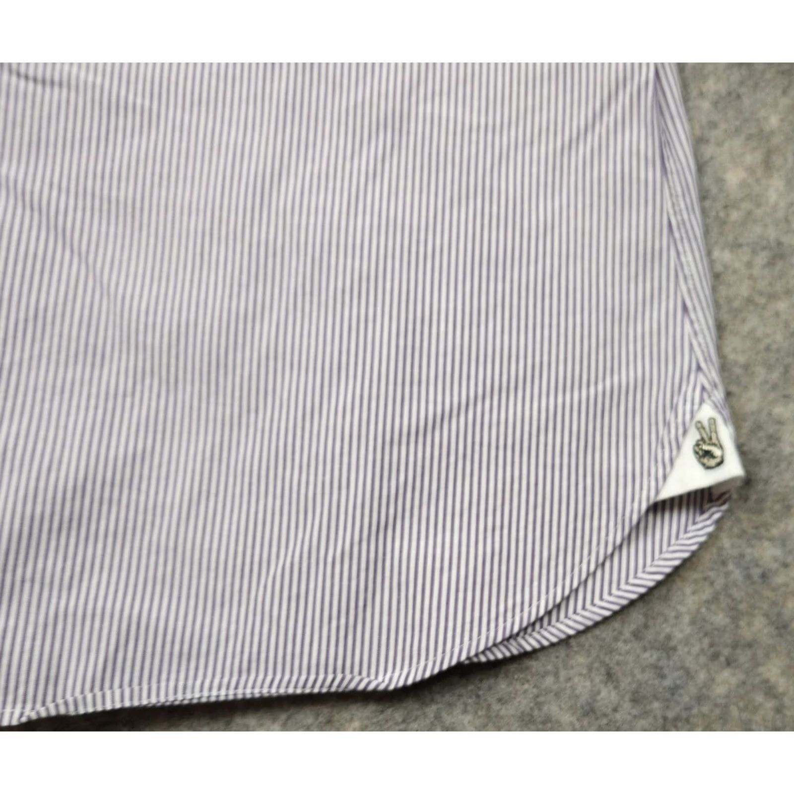 John Varvatos John Varvatos Shirt Dress 16 Slim Fit Purple White Stripe 100% Cotton Mens Size 42R - 6 Thumbnail