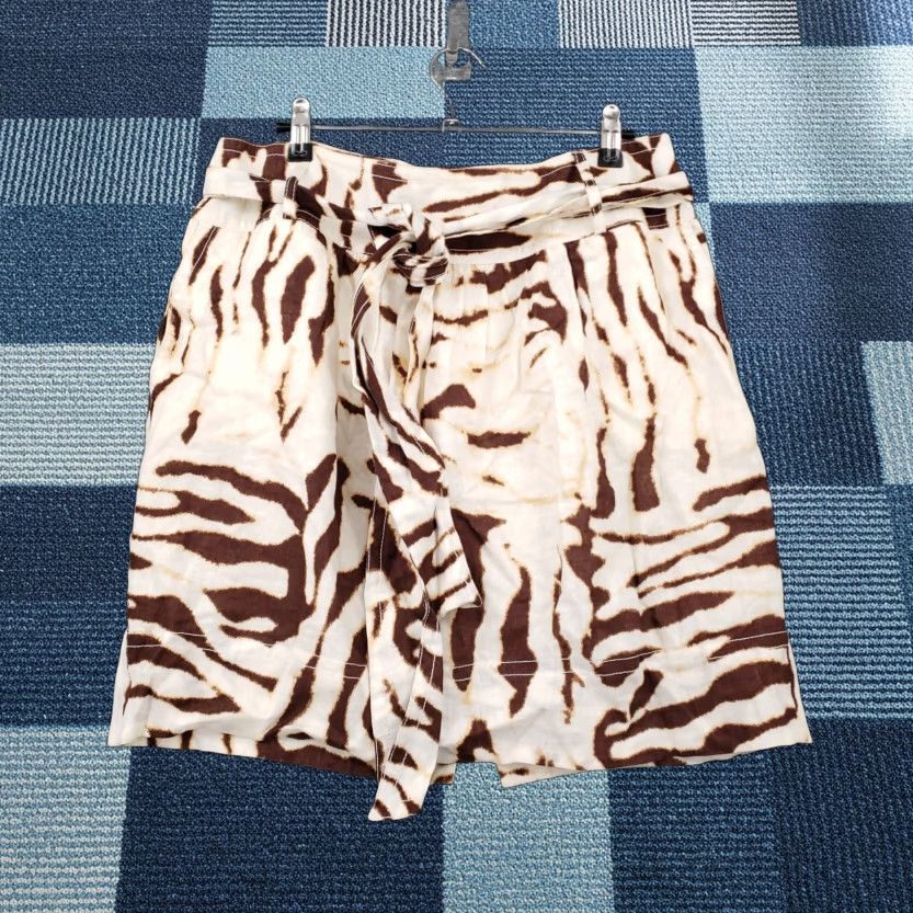 Banana Republic Banana Republic Skirt Womens 14 Brown Linen Mini Pencil Tiger Print Belted Lined Size 36" / US 14 / IT 50 - 1 Thumbnail