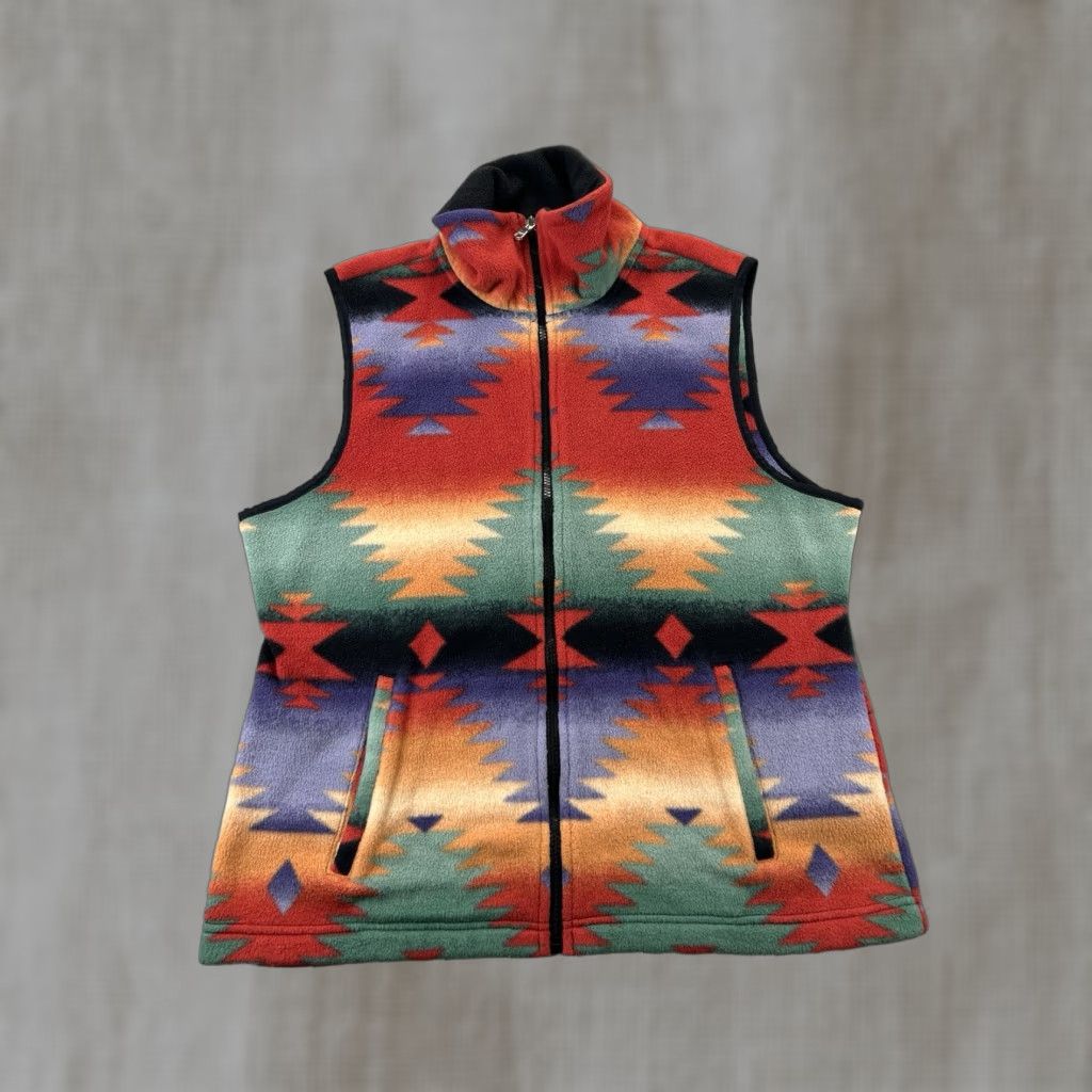 Chaps Chaps Fleeece Vest Full Zip Aztec Southwestern Multicolor Petite L Womens Vest, Chaps By Ralph Lauren, Polyester, Basic Jacket, Great condition Size L / US 10 / IT 46 - 1 Thumbnail