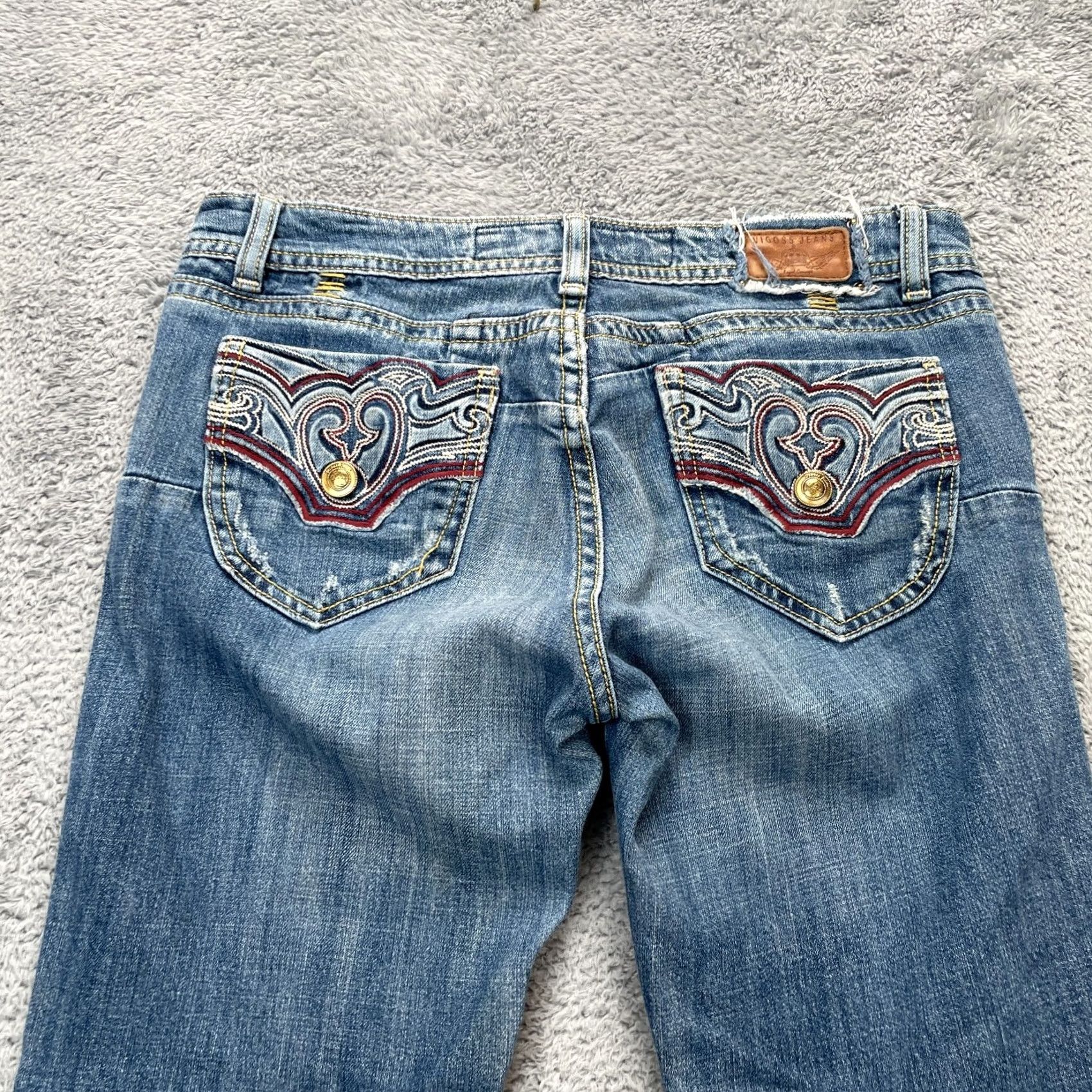 Vintage VIGOSS Jeans Women 29 Blue Denim Bootcut Embroidered Frayed Hem Western Cowgirl City Preppy Bootscut Women Size 24" / US 00 / IT 34 - 6 Thumbnail