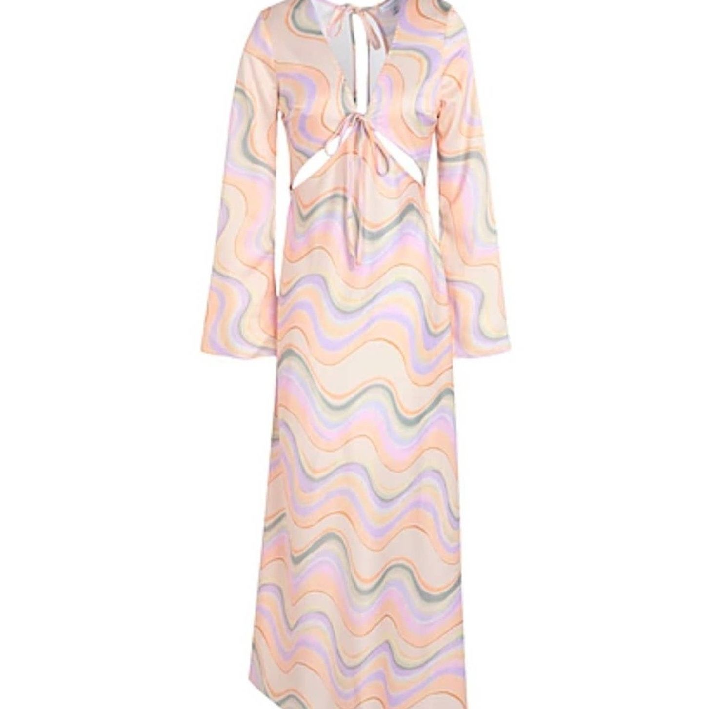 Topshop NWT Topshop Retro Satin Cutout Midi Dress Marble Pastel 14 Size XL / US 12-14 / IT 48-50 - 2 Thumbnail