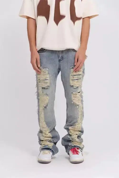 Other Distressed Detail Ripped Denim Flared Pants Size US 29 - 3 Thumbnail