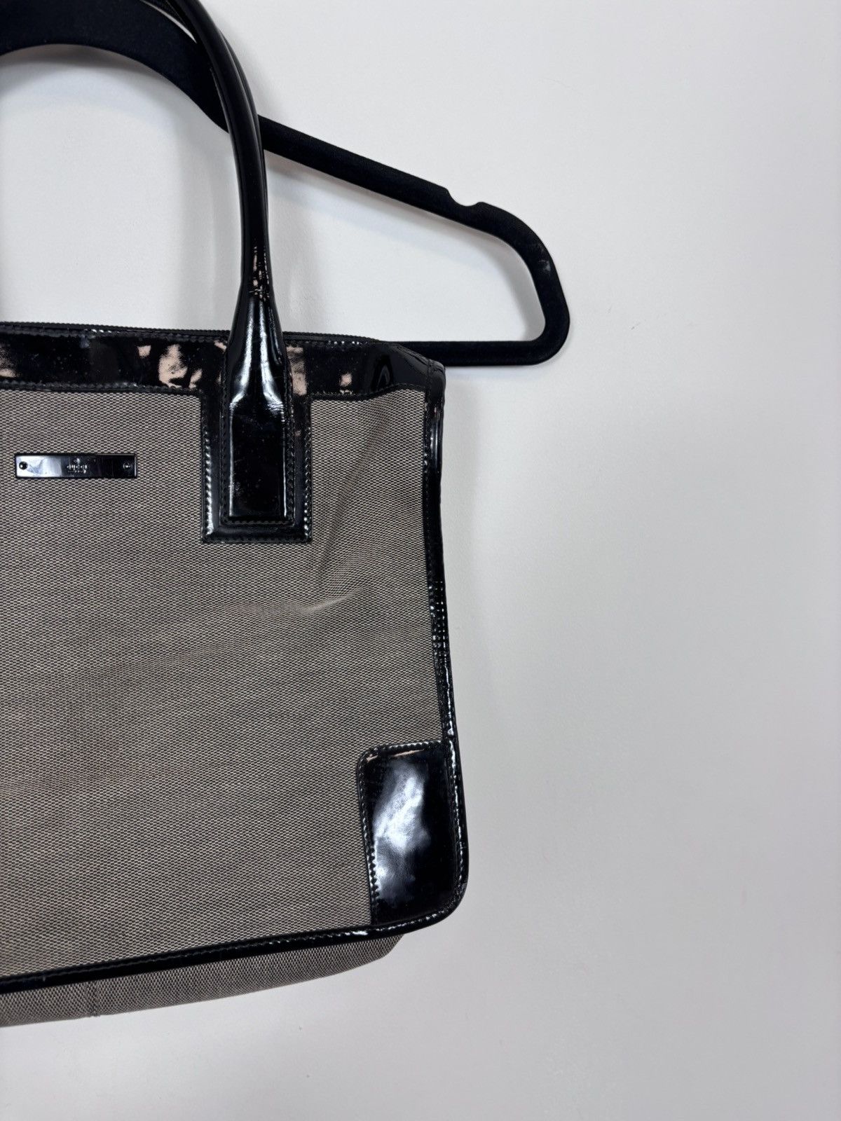 Gucci Gucci Canvas Patent Leather Gray Black Shoulder Handle Bag Size ONE SIZE - 3 Thumbnail
