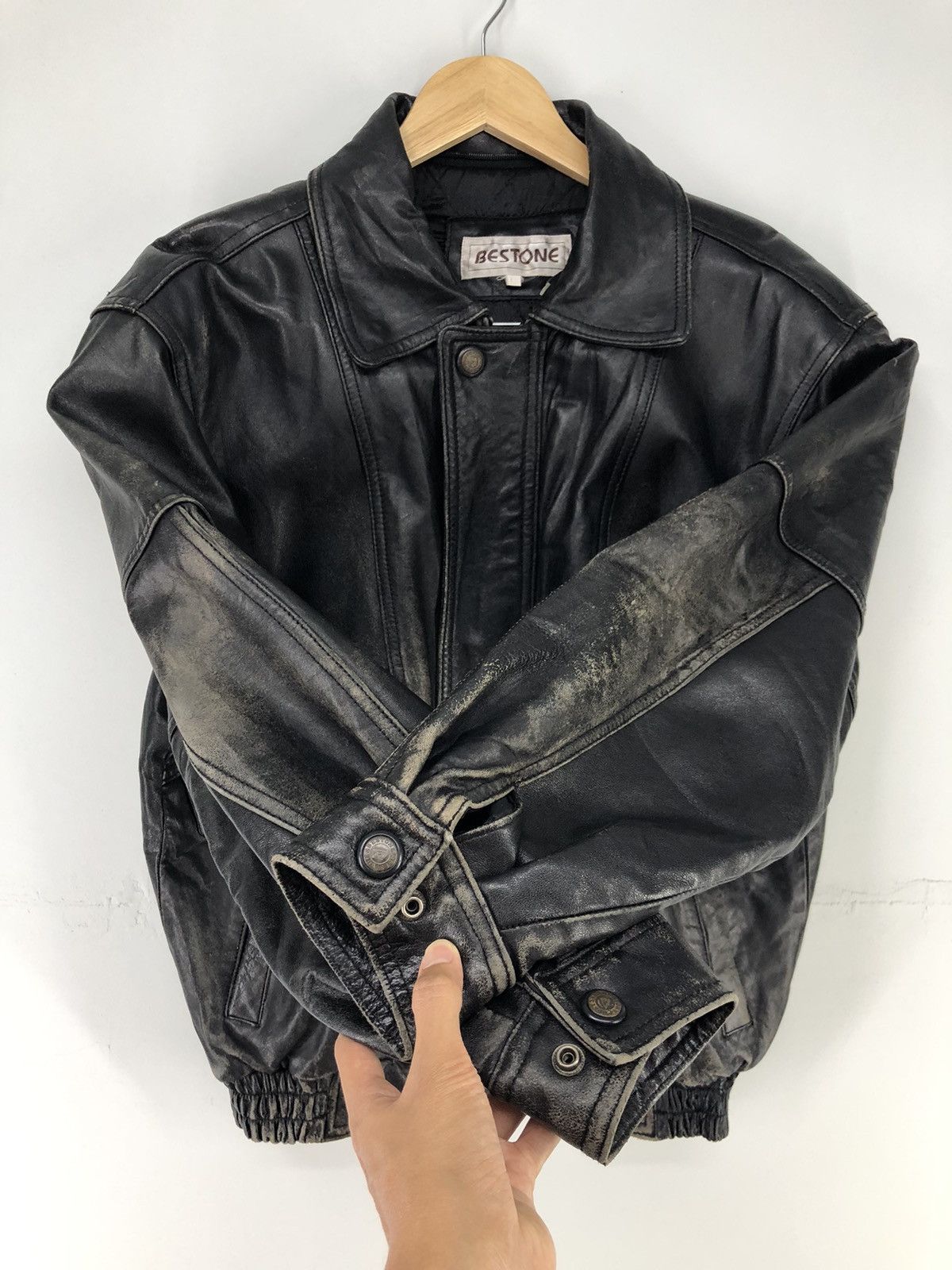 Leather Vintage Bestone Sheepskin Leather Bomber Jacket Size US L / EU 52-54 / 3 - 9 Thumbnail
