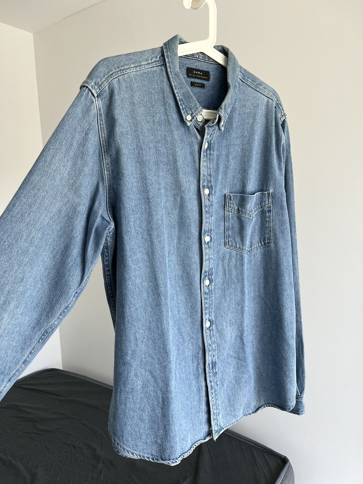 Zara Slim fit casual shirt denim blue vintage style Size US L / EU 52-54 / 3 - 6 Thumbnail