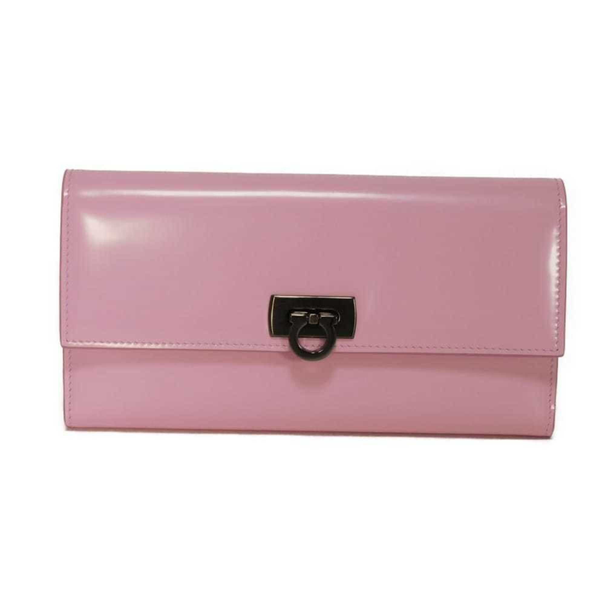 Salvatore Ferragamo Salvatore Ferragamo Wanda Long Flap Wallet, New Logo, Calfskin, Pink, Tri-fold, Gancini Bubblegum, 220433, Women's Size ONE SIZE - 1 Thumbnail