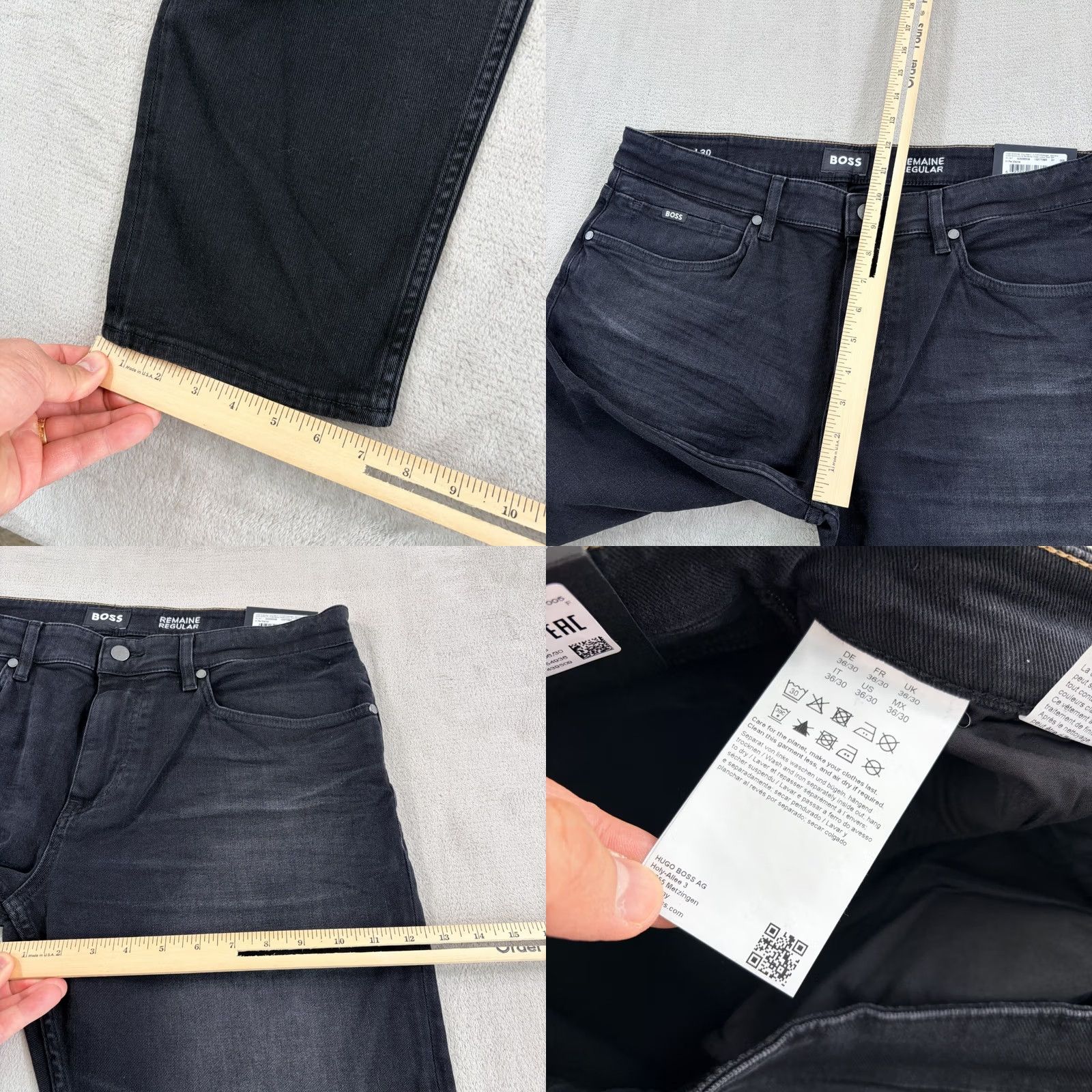 Hugo Boss HUGO BOSS Maine Regular-fit Jeans Black Wash 36x28 Mens Regular 5-Pocket Zipper Fly Stretch Denim Cotton Elastane Size US 36 / EU 52 - 8 Thumbnail