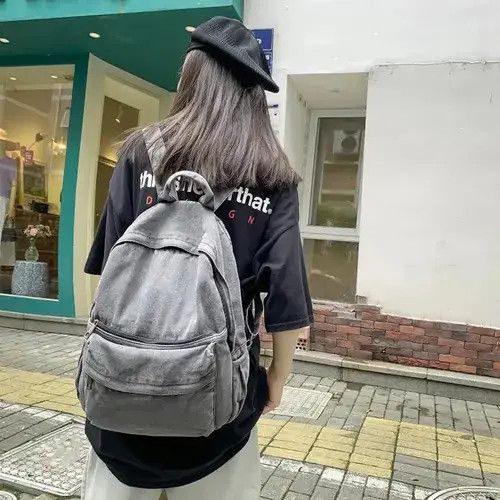 VIBE Unisex Fashion grey denim backpack Size ONE SIZE - 1 Thumbnail