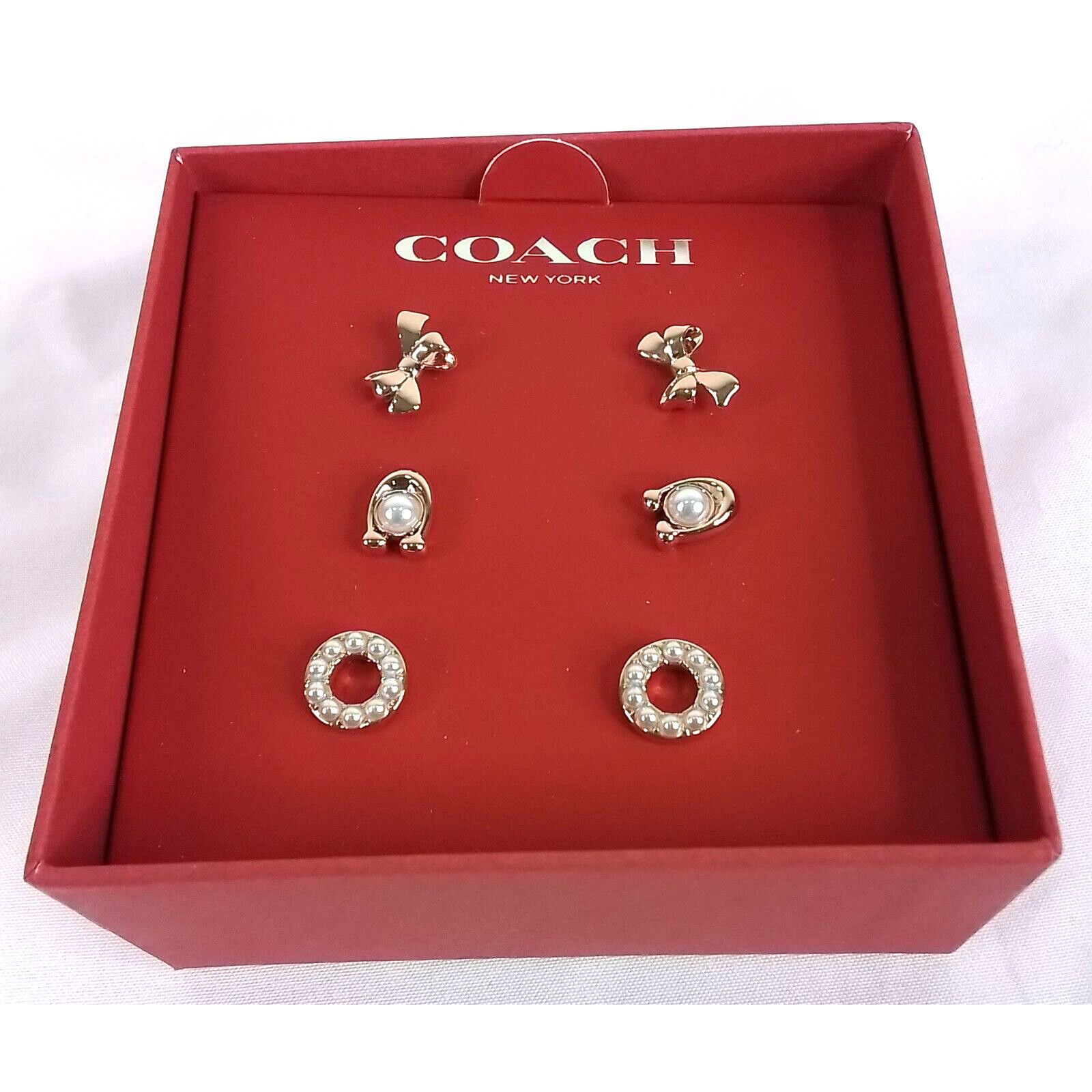Coach Coach Women's Signature Pearl Bow Earrings Three Pairs NIB Size ONE SIZE - 4 Thumbnail