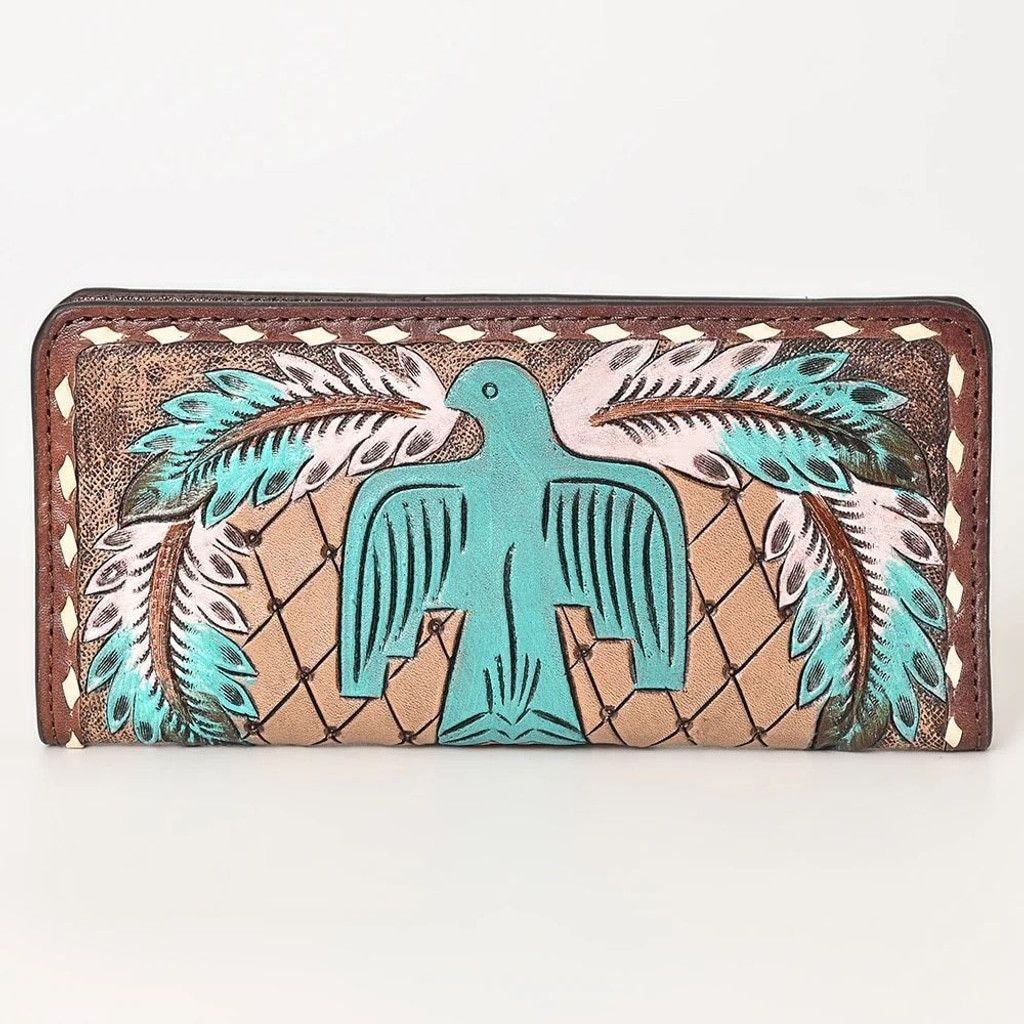 Handmade Genuine Leather Western Thunderbird Wallet Hand Tooled New Size ONE SIZE - 2 Thumbnail