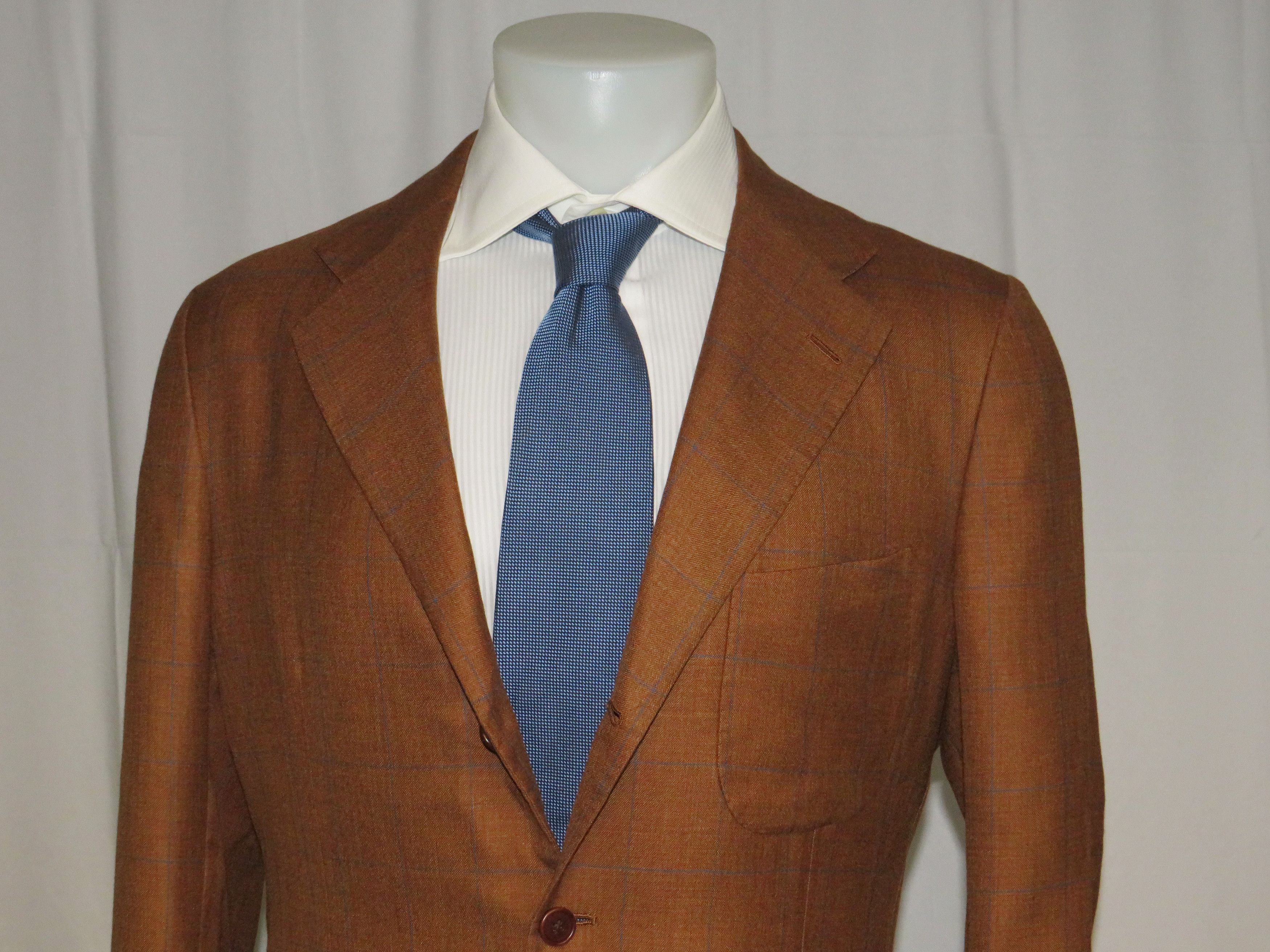 Kiton Handmade Brown Windowpane 100% Cashmere 3/2 Sport Coat 39R Size 38R - 3 Thumbnail