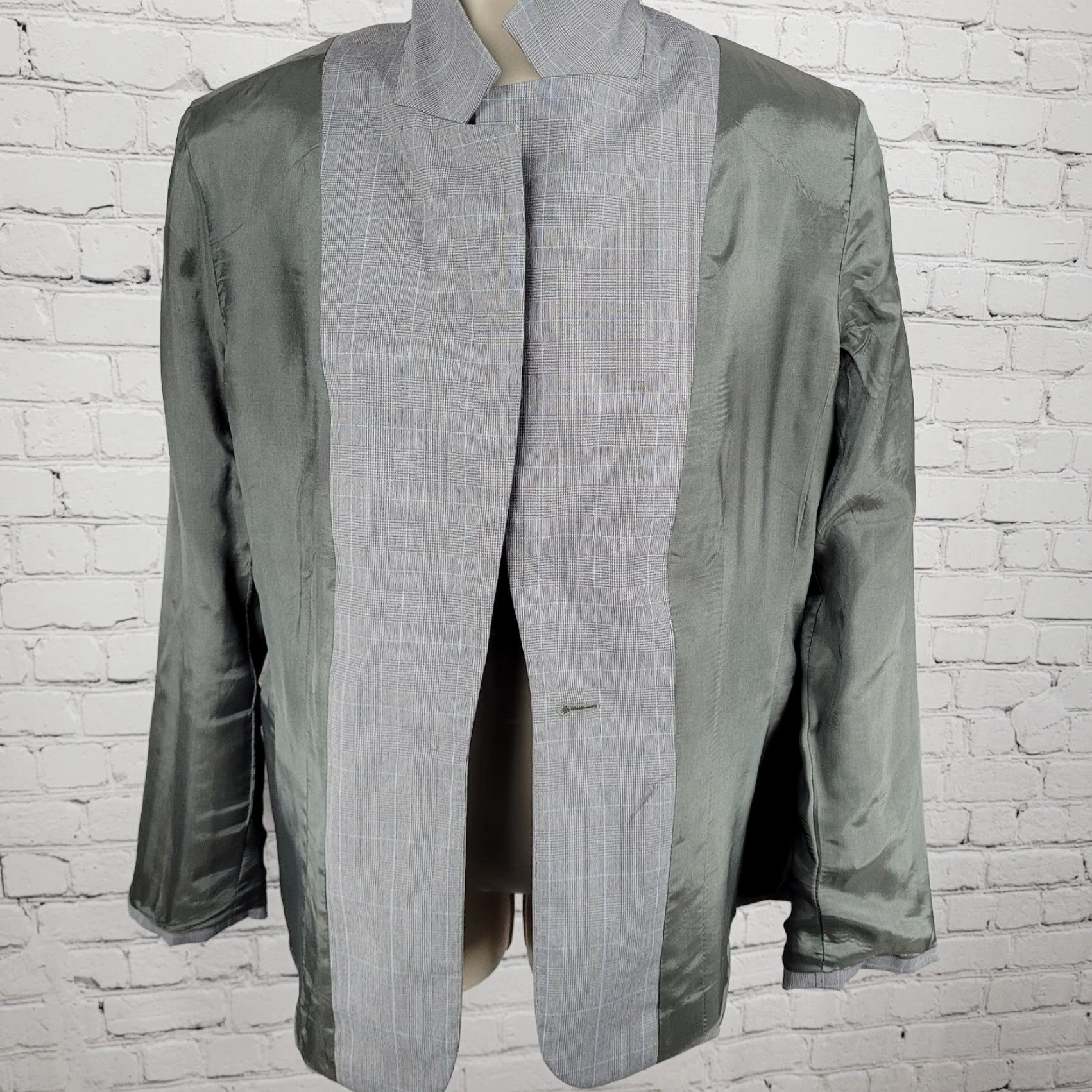 Ann Taylor VINTAGE Ann Taylor Grey Check Blazer 1 Button Notch Lined Stretch Suit USA 10 Size L / US 10 / IT 46 - 4 Thumbnail