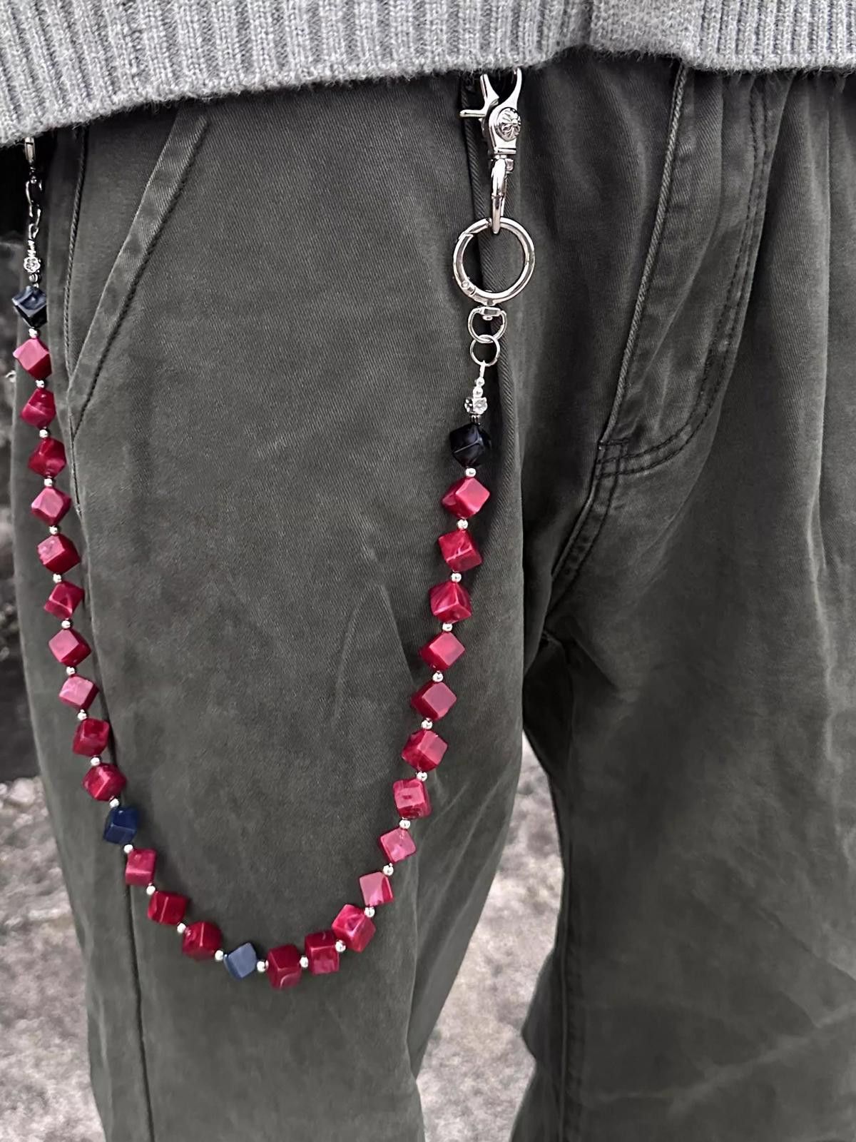 Jewelry Ink-painted acrylic red beads Wallet Chain ,Jeans Chain Size ONE SIZE - 3 Thumbnail