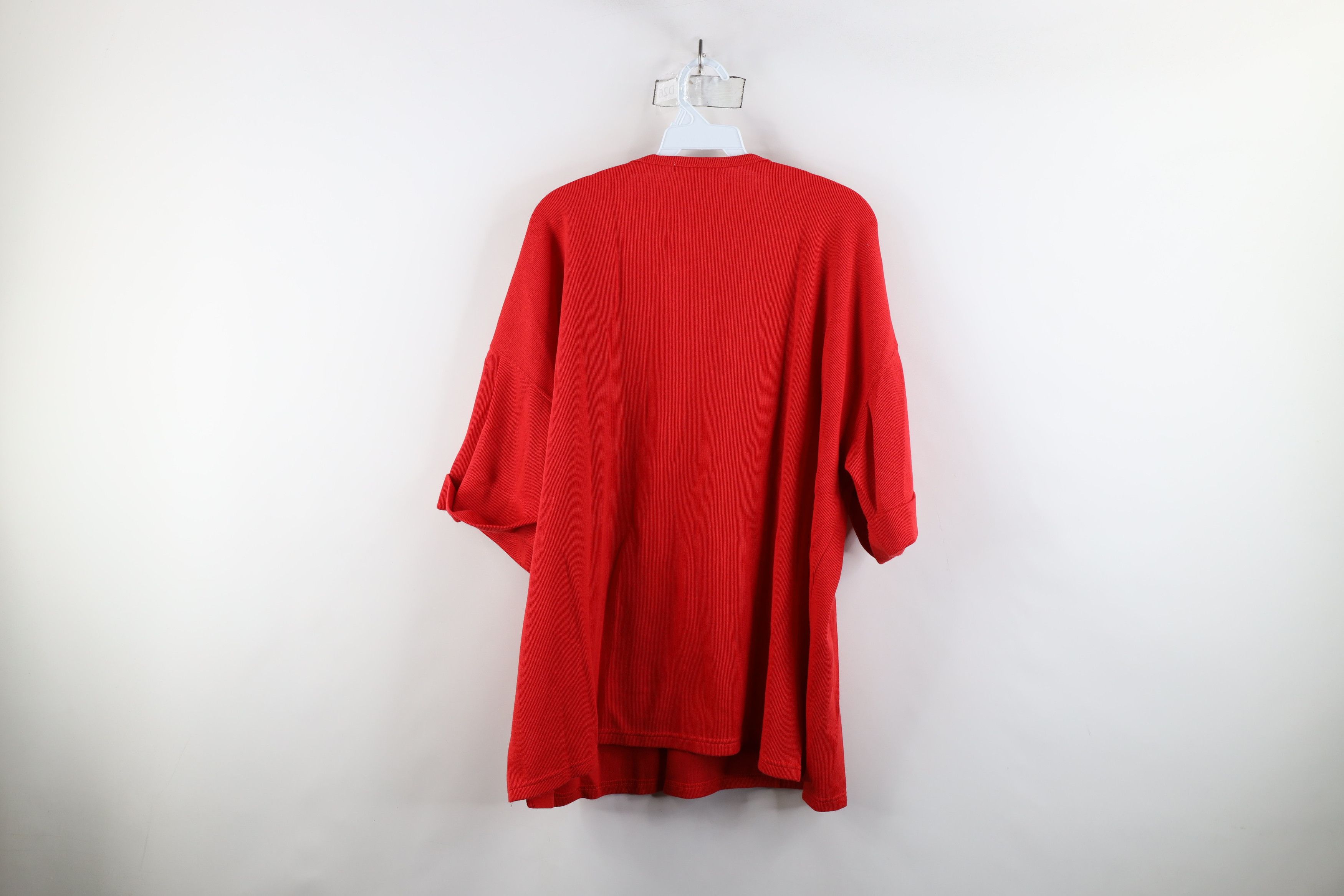 Express × Vintage Vintage 90s Express Baggy Thermal Ribbed Knit T-Shirt Red Size L / US 10 / IT 46 - 9 Thumbnail