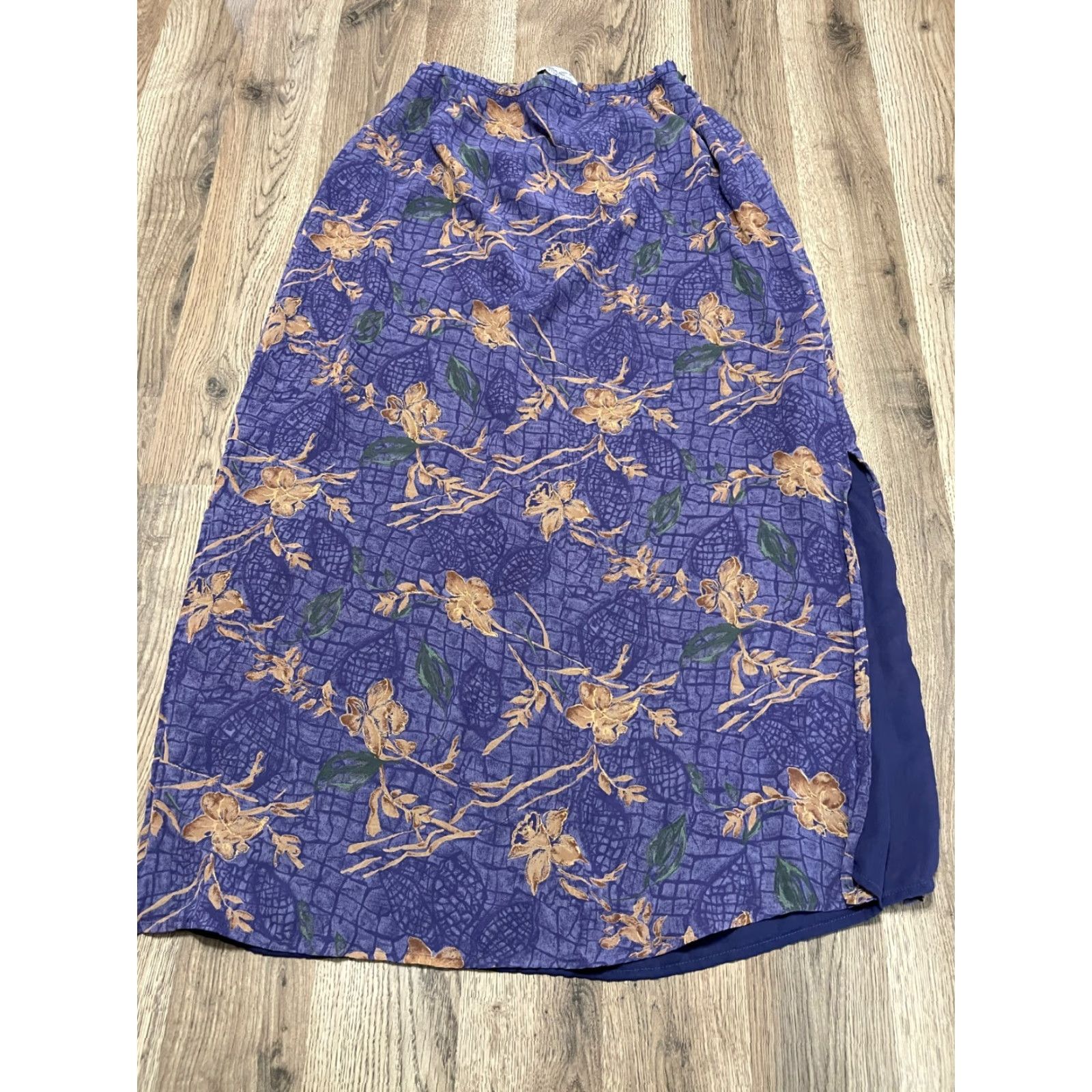 Lee Kathie Lee Skirt, Women's Size 10, Midi, Brown Blue, Zip Side, Side Slit, Floral, Casual, Regular, Ladies, Skirt Size 32" / US 10 / IT 46 - 2 Thumbnail