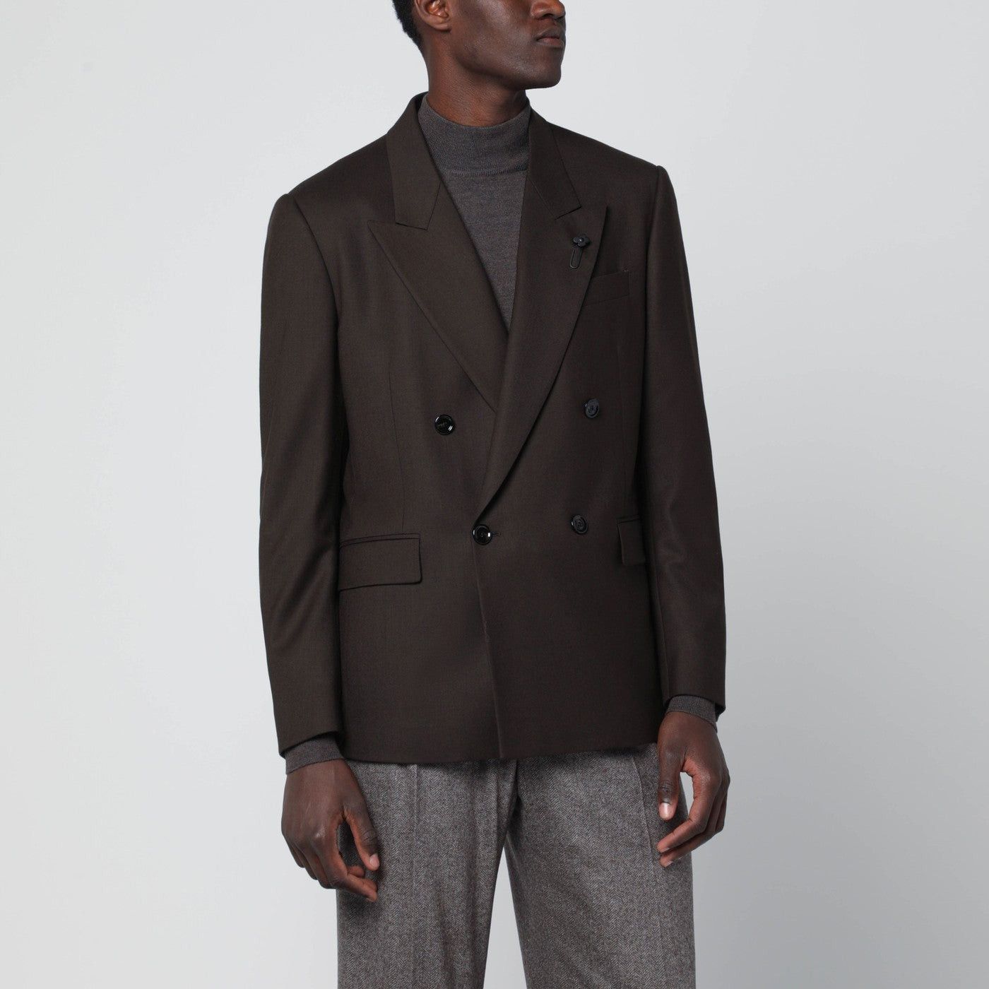 Lardini Lardini Brown Double-Breasted Wool Jacket Size US L / EU 52-54 / 3 - 1 Thumbnail