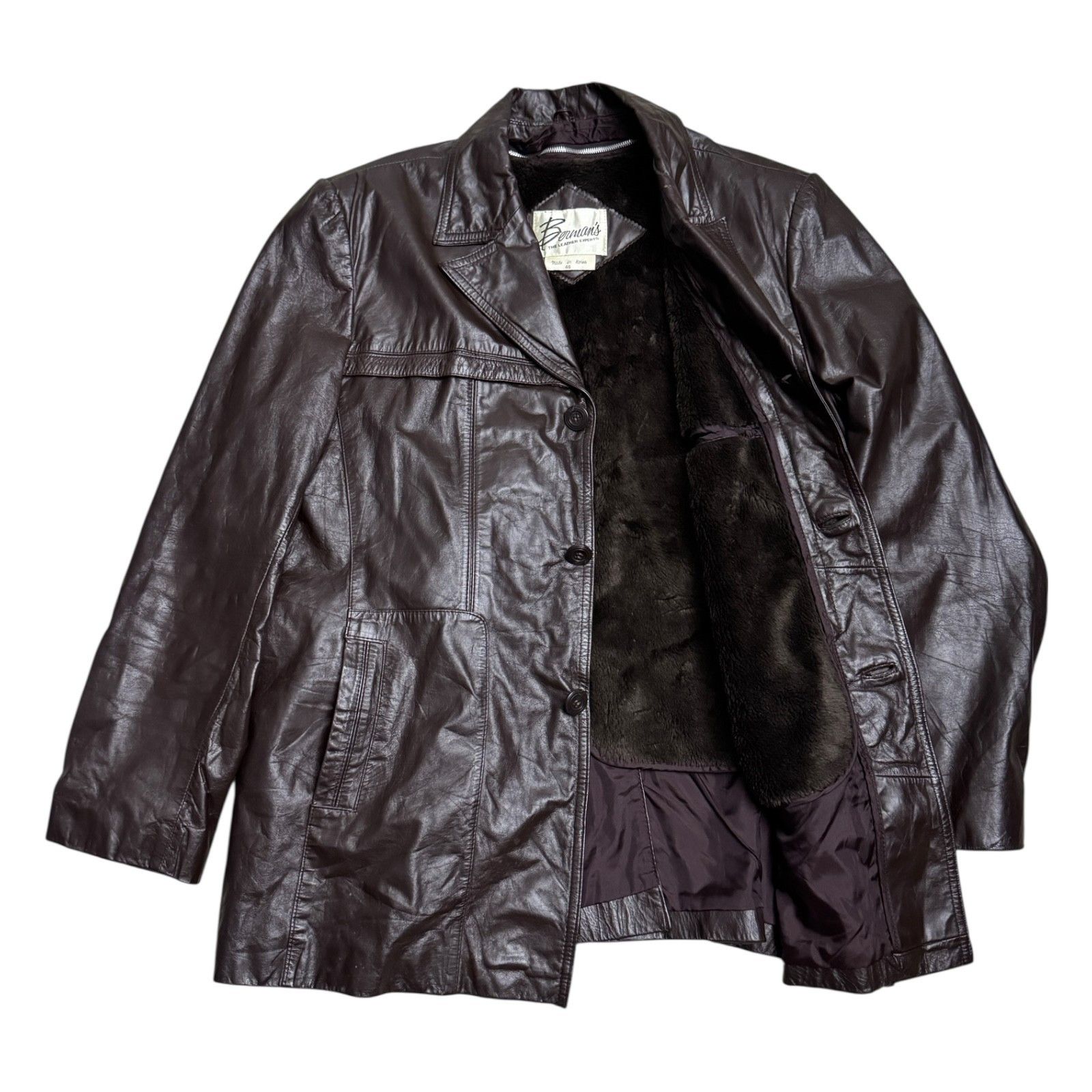 Vintage BERMANS Vintage Leather Fur Retro 80s Leather Coat Large Size US L / EU 52-54 / 3 - 1 Thumbnail