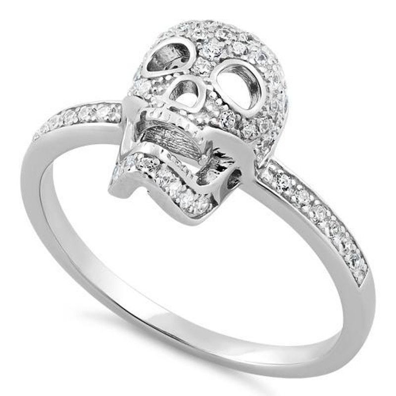 The Unbranded Brand Sterling Silver Skull CZ Ring Size 8 Size ONE SIZE - 1 Thumbnail