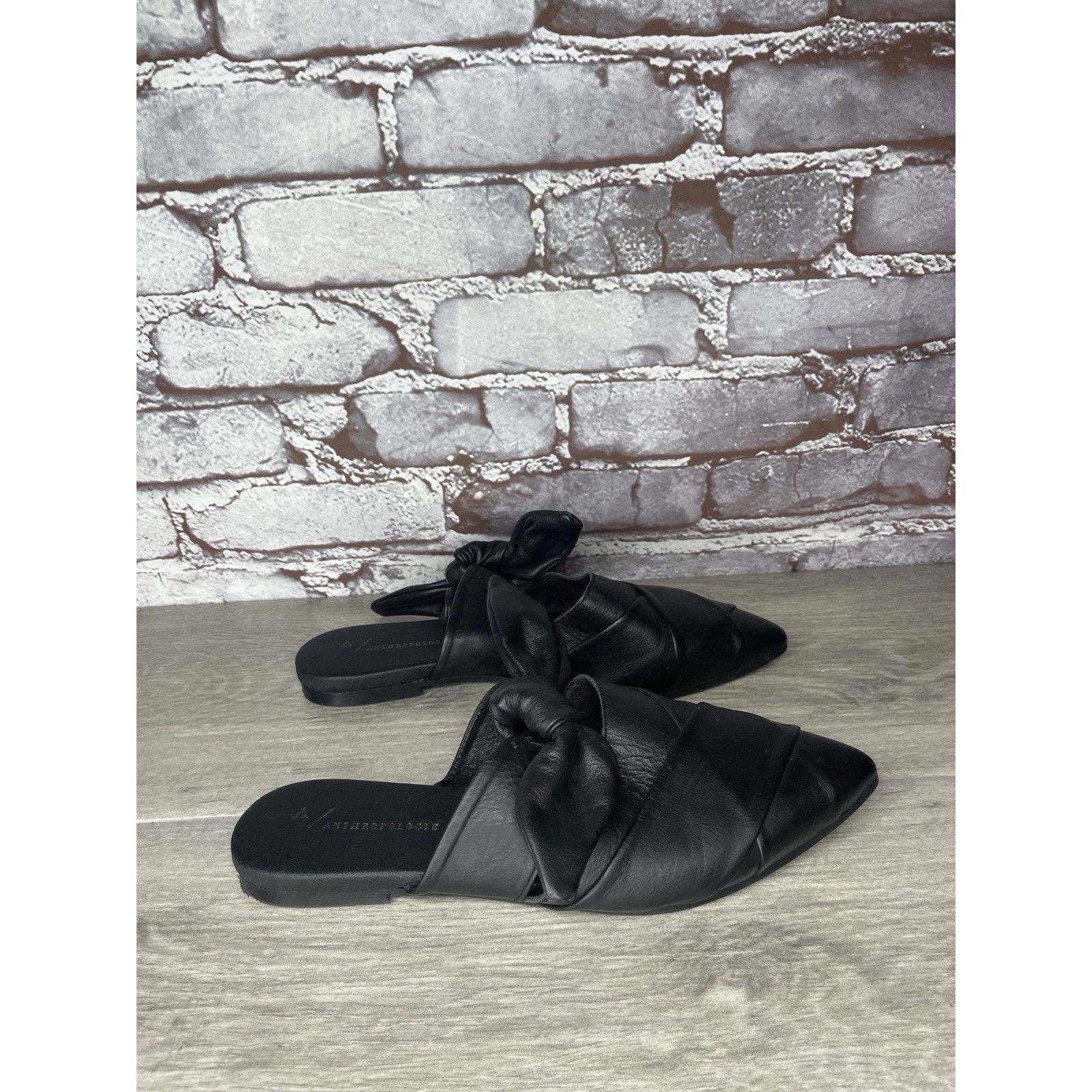 Anthropologie Anthropologie Black Leather Bow Pointed Toe Mules Flats Wome Size US 7.5 / IT 37.5 - 17 Thumbnail