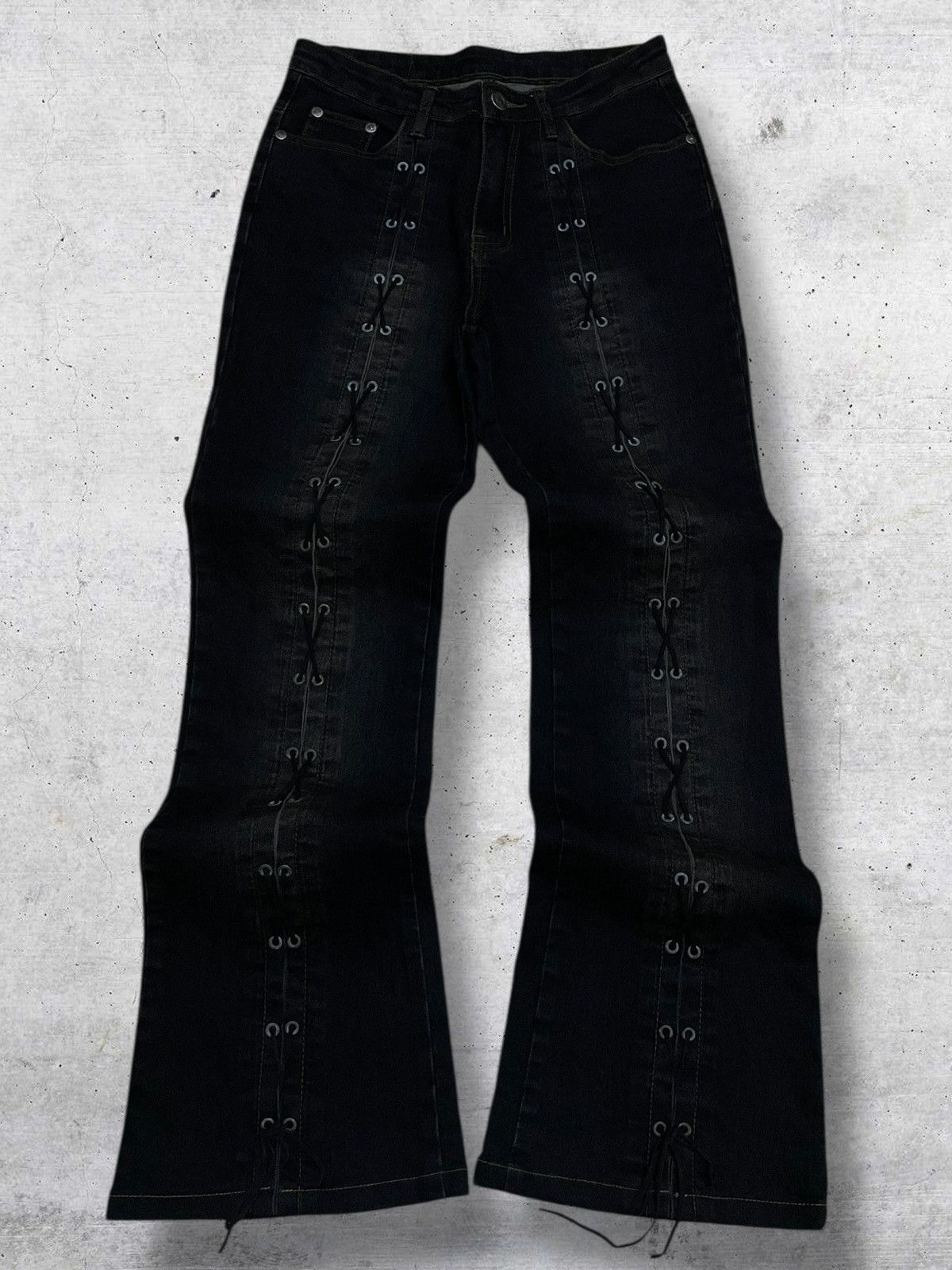 Tornado Mart VINTAGE RARE DESIGNER JAPAN T&T LACE UP FLARED DENIM 90S Size US 27 - 1 Thumbnail