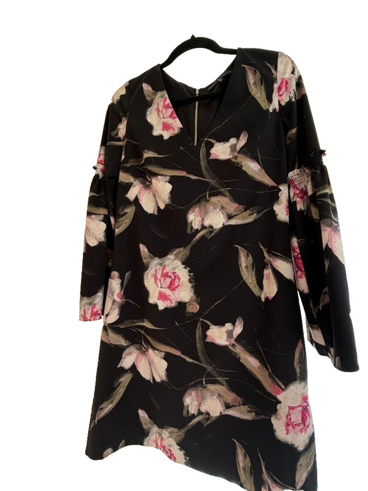 Other WHBM Black Pink Multi Color Floral Bell Sleeves Shift Dress Size S / US 4 / IT 40 - 1 Thumbnail