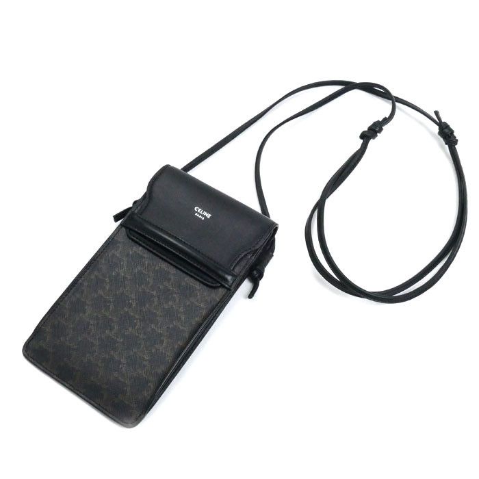 Celine Celine Flap Mobile Pouch Canvas Lambskin Shoulder Bag Textile Shoulder Bag 10G332Cqd.38Si Duty Free For Usa in Black, Women's