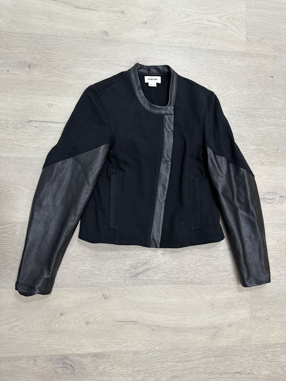 image of Helmut Lang Helmut Vintage Jacket With Leather Sleeves in Black, Women's (Size Medium)
