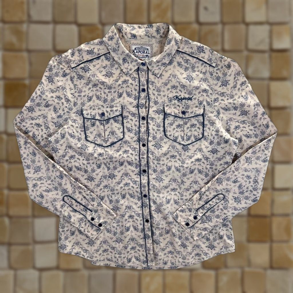 Vintage Kaporal The Unified Floral Patterned Western Long Sleeve Shirt Women's XL Beige/Blue Patterned Shirt Western Womens XL Size XL / US 12-14 / IT 48-50 - 1 Thumbnail