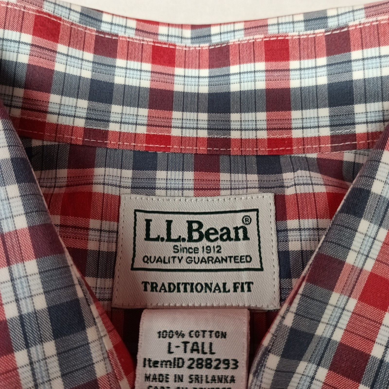 L.L. Bean LL Bean Men's Size LT Blue Red White Plaid Shirt Traditional Size US L / EU 52-54 / 3 - 4 Thumbnail
