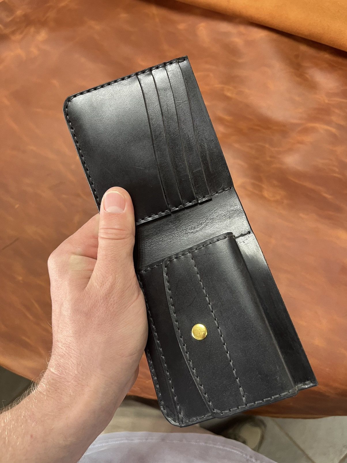 Other Handmade Black Leather Wallet Bifold Card Holder Coin Pocket Size ONE SIZE - 13 Thumbnail
