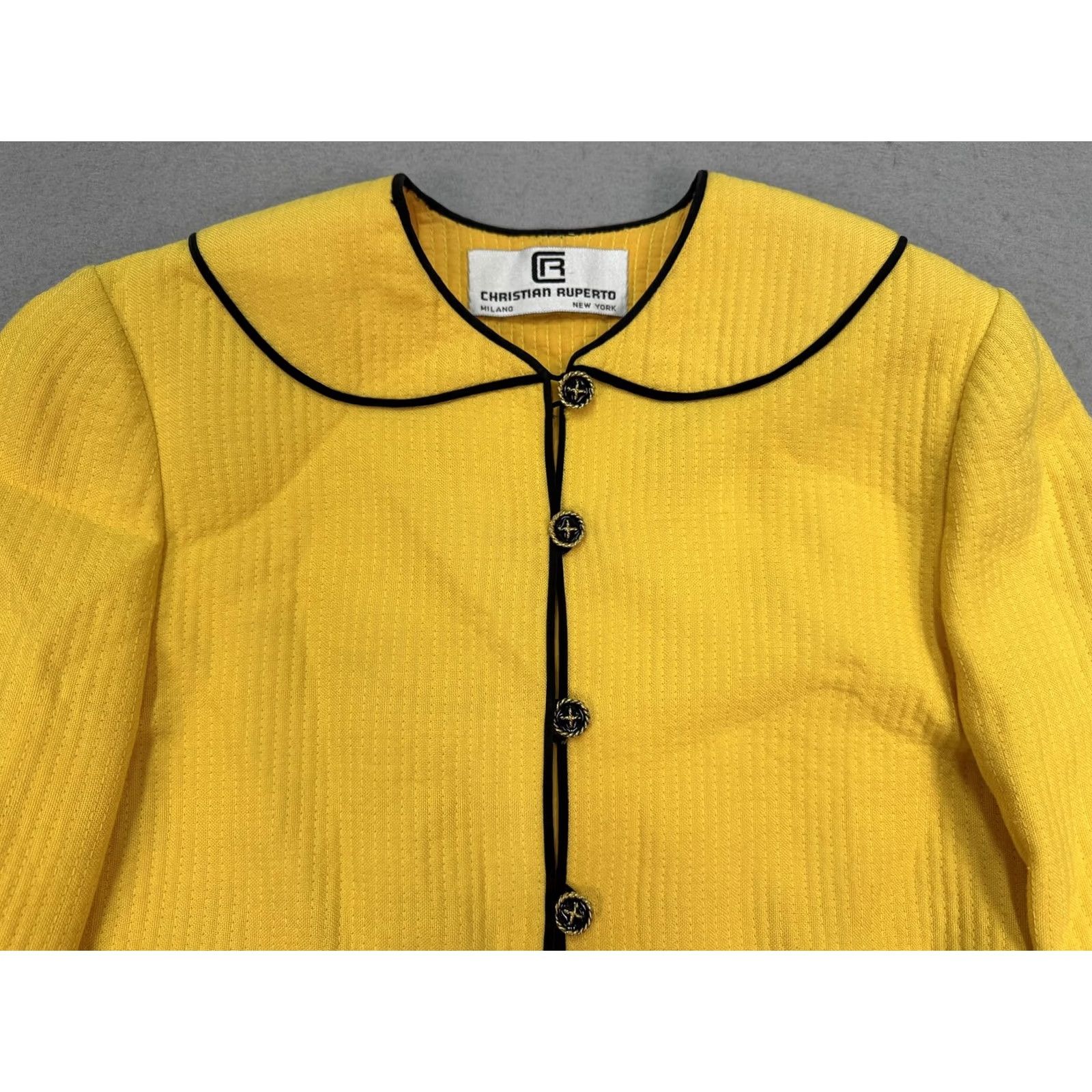 Vintage VINTAGE Christian Ruperto Jacket Womens Medium Yellow Black Trim Mod Coat Size M / US 6-8 / IT 42-44 - 4 Thumbnail