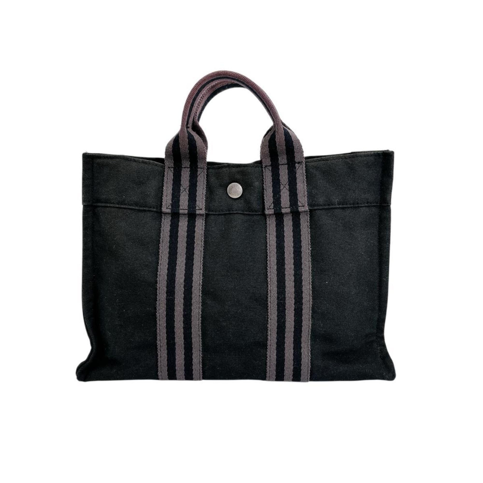 Hermes Hermes Tote Bag Handbag Canvas Foule PM Cotton Black Size ONE SIZE - 1 Thumbnail