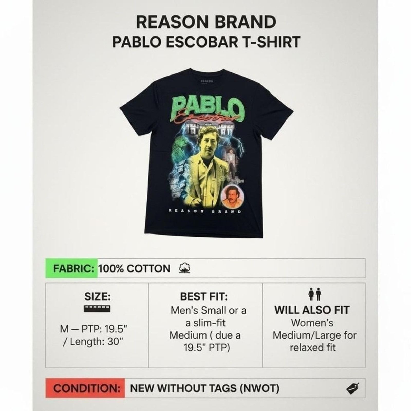 Reason Reason Brand Pablo Escobar El Patrón Tee Size M NWOT Size US M / EU 48-50 / 2 - 6 Thumbnail