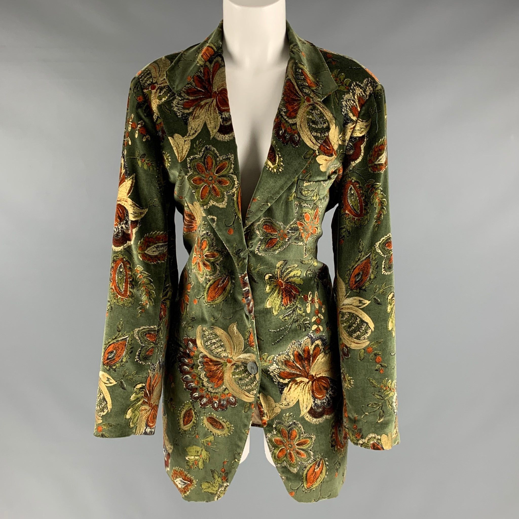image of Emporio Armani Green Brown & Gold Cotton Velvet Blazer, Women's (Size Medium)