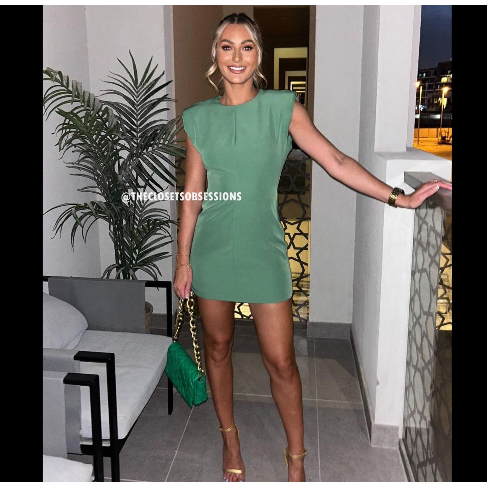 Zara Zara Green Structured Shoulder Pad Mini Dress NWT Size M / US 6-8 / IT 42-44 - 21 Thumbnail