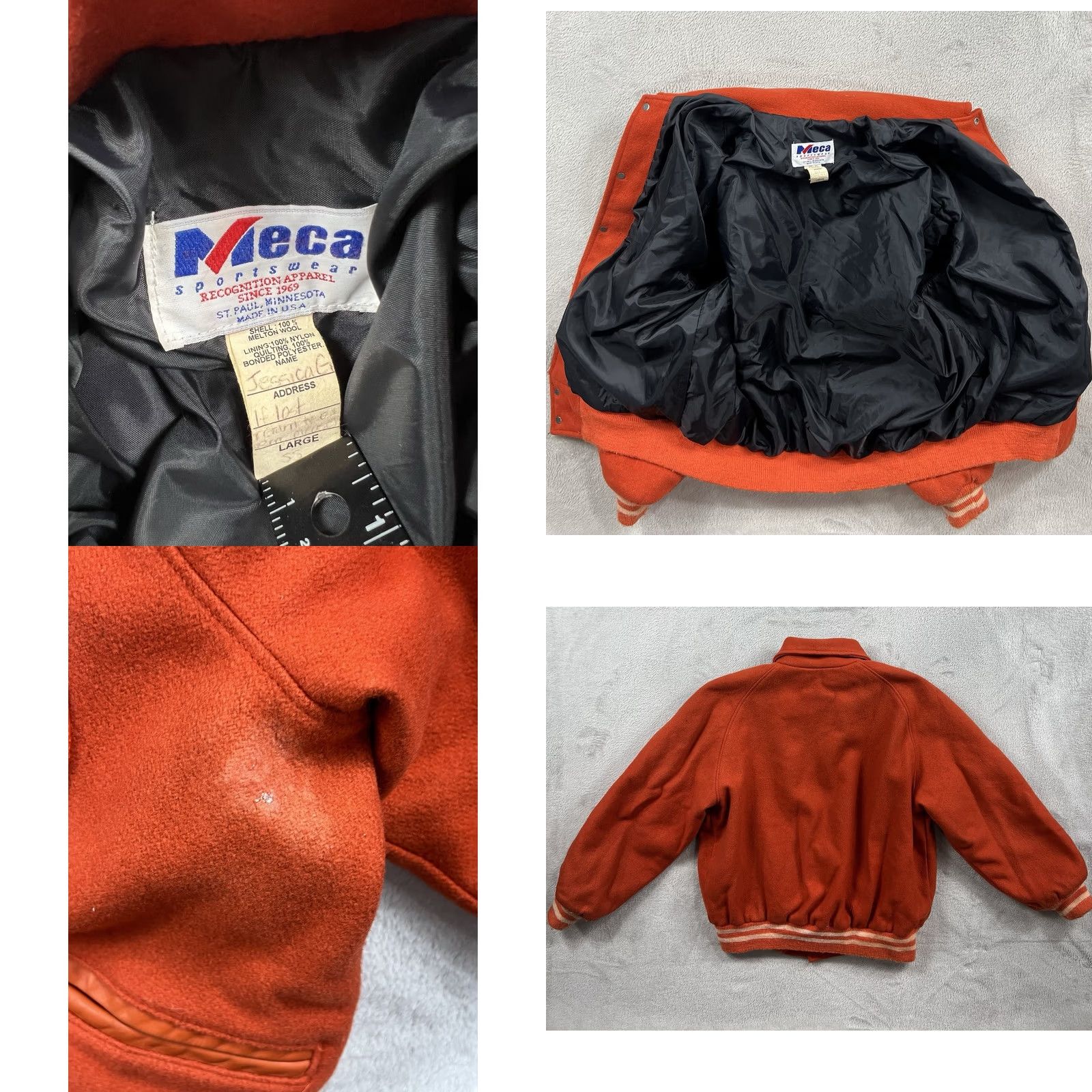 Vintage VTG Howe Athletic Apparel Varsity Jacket Orange L Wool Satin Button Snap Band Collar Men College School Varsity Jacket Size US L / EU 52-54 / 3 - 8 Thumbnail