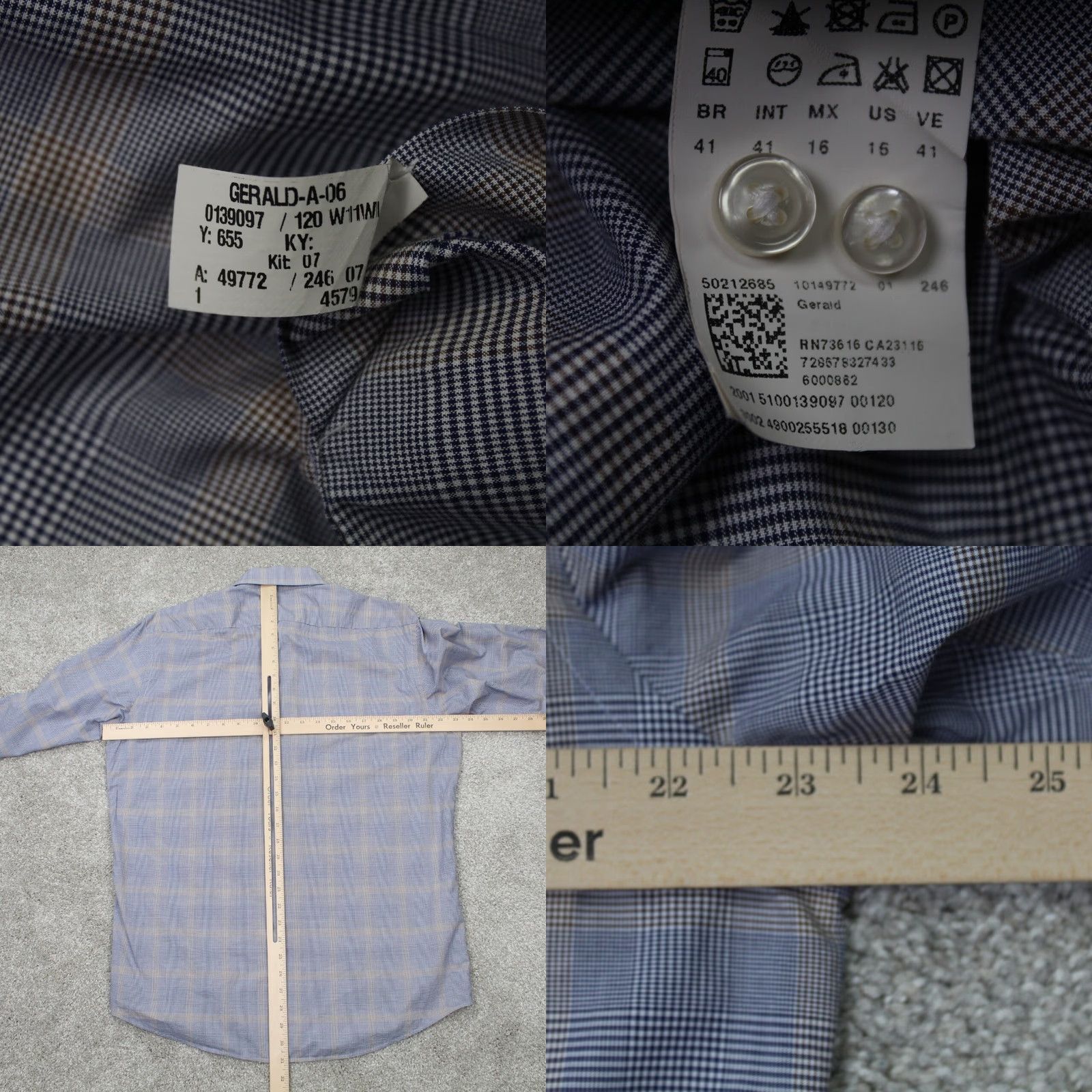 Hugo Boss BOSS Hugo Boss Gerald Shirt Mens 16 Blue/Yellow Regular Fit 100% Cotton L/S Dress Shirt Vintage No Size US L / EU 52-54 / 3 - 8 Thumbnail