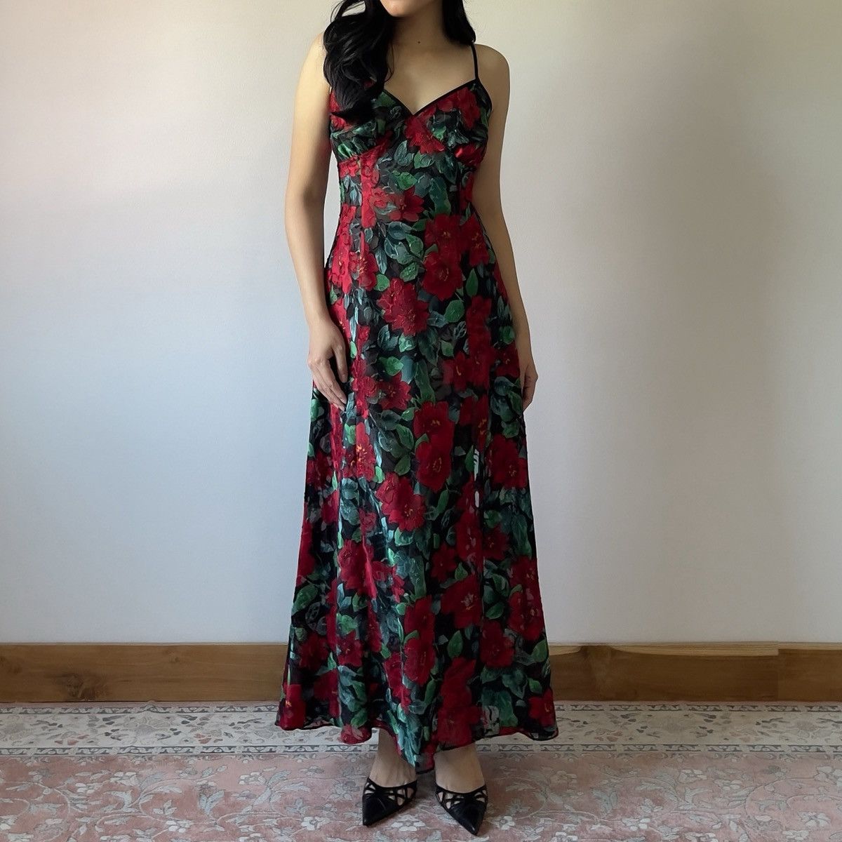 Victoria's Secret Victoria’s Secret 1990s Floral Burnout Maxi Slip Dress (L) Size L / US 10 / IT 46 - 1 Thumbnail