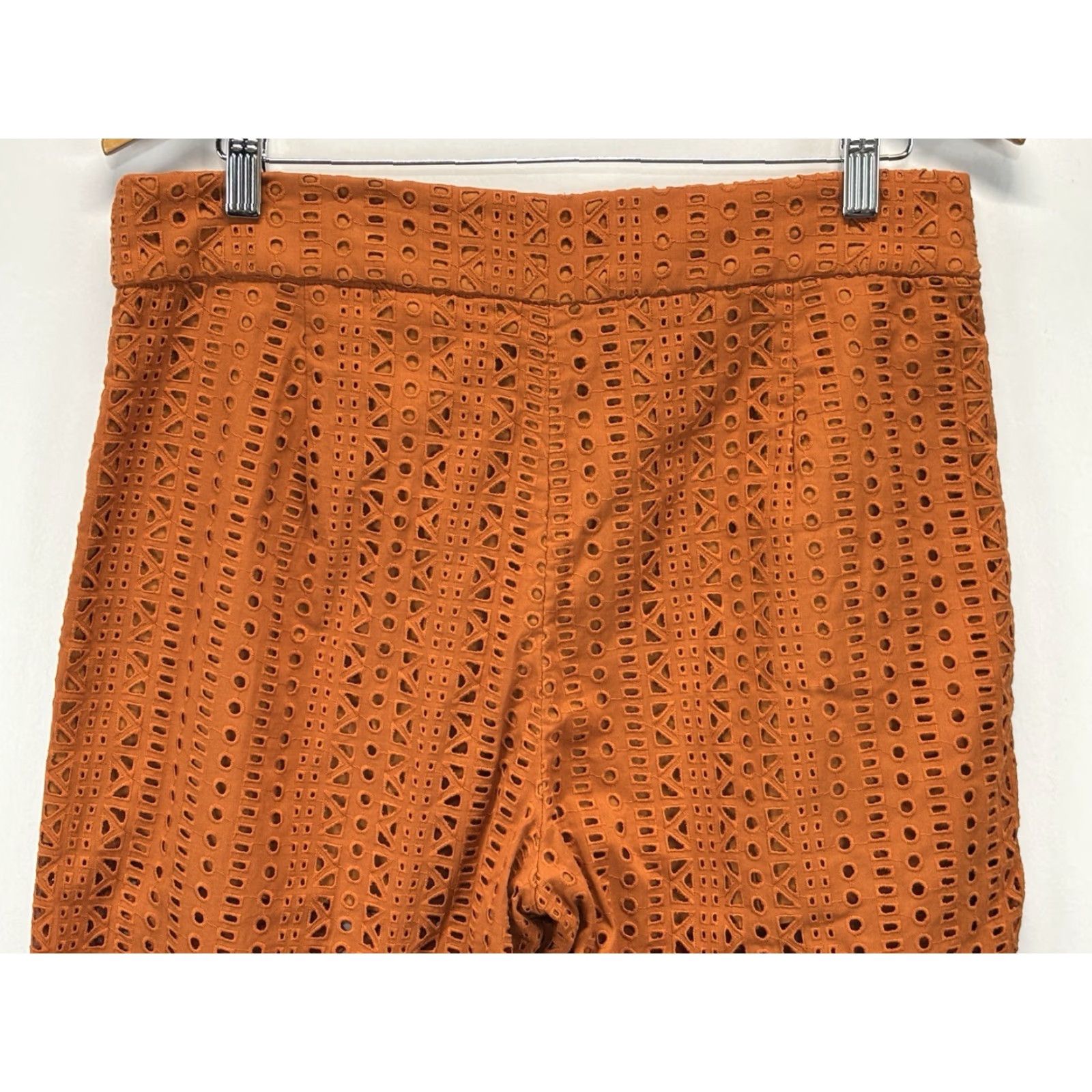 Zara ZARA Pants Women's Large Burnt Orange Embroidered Cutwork Eyelet Wide-Leg Ankle Size 36" / US 14 / IT 50 - 4 Thumbnail