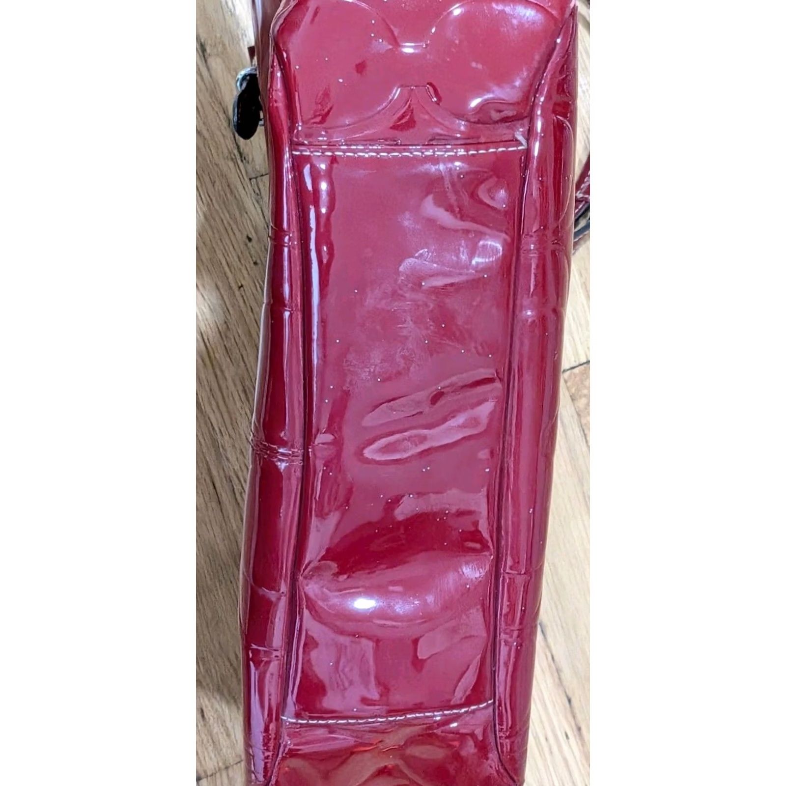 Coach Coach Gallery Purse Tote Red Patent Leather Zipper Strap Embossed 15246 Size ONE SIZE - 7 Thumbnail