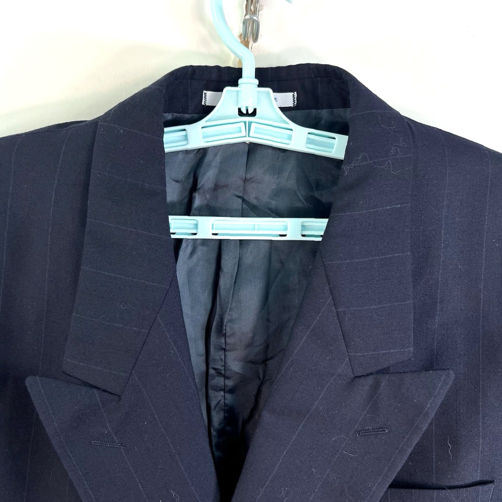 Yves Saint Laurent VINTAGE Saint Laurent Men's Suit Jacket Wool Double Breast Pin Stripe Blue 44 Regular Elegant Formal Business Size 44R - 3 Thumbnail