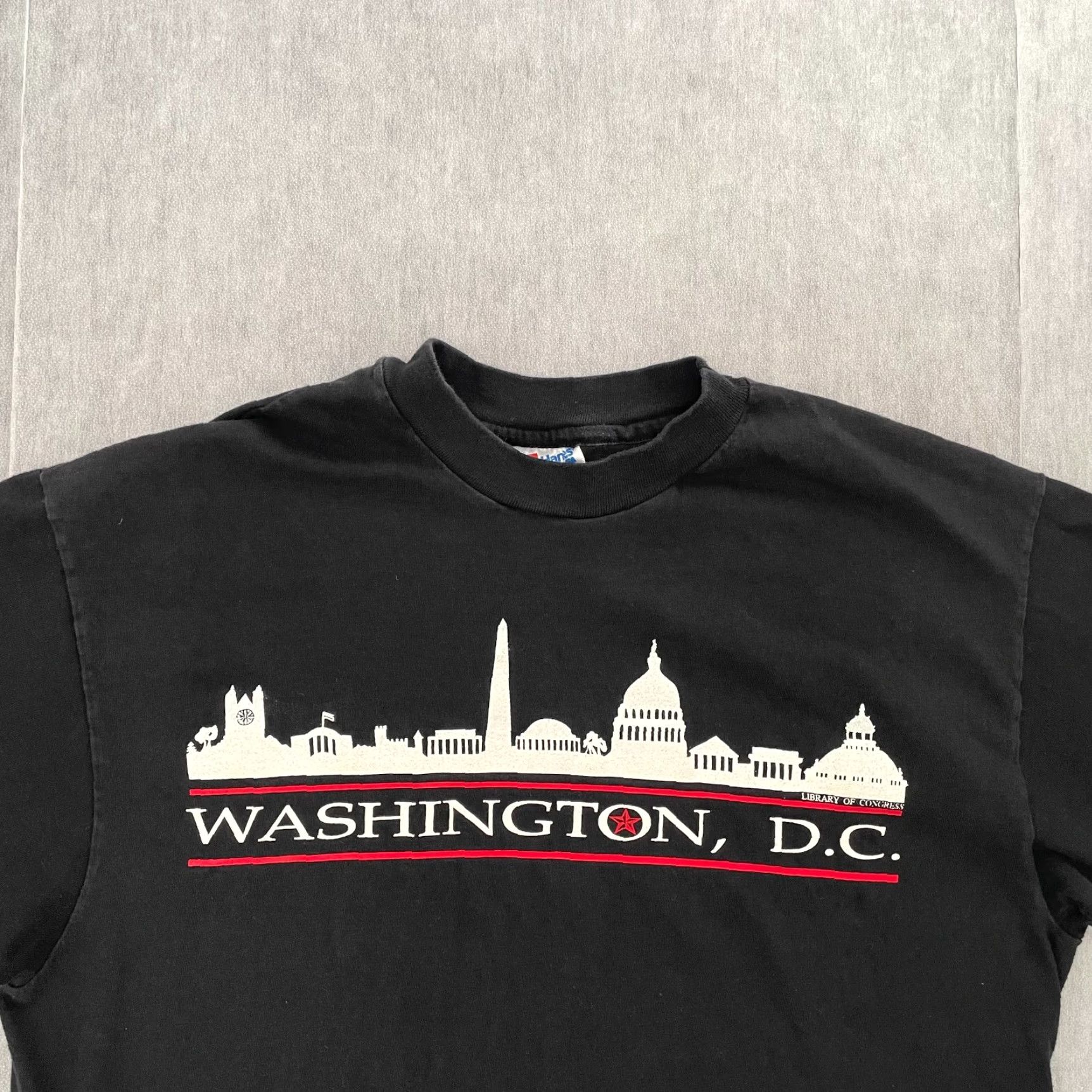 Hanes VINTAGE Hanes Beefy-T Washington DC Library Of Congress Graphic Print T-Shirt Adult Large Black USA Mens Size US L / EU 52-54 / 3 - 3 Thumbnail