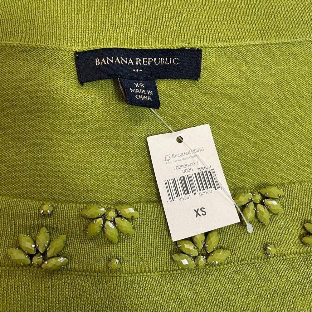 Banana Republic NWT New Banana Republic Green White Cotton Beaded Square Ne Size XS / US 0-2 / IT 36-38 - 7 Thumbnail