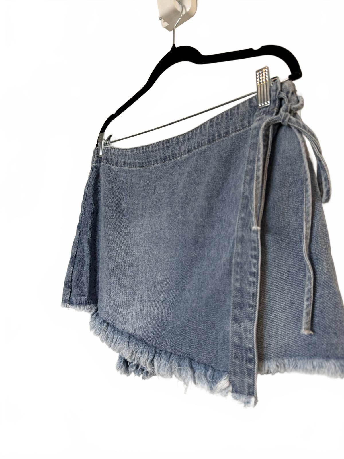 Designer Denim Jean Mini Wrap Skirt Skort Stretchy Size 32" / US 10 / IT 46 - 3 Thumbnail