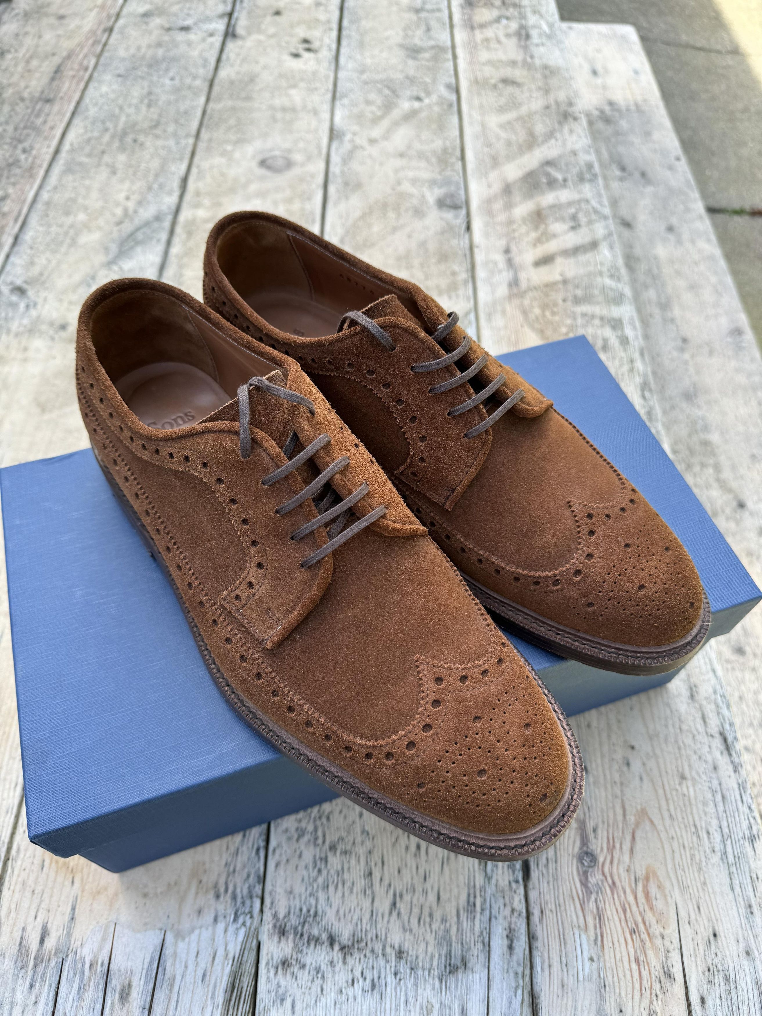 image of Sons Of Henrey Jermyn Longwing Derby Snuff Suede Shoes in New Snuff, Men's (Size 8.5)