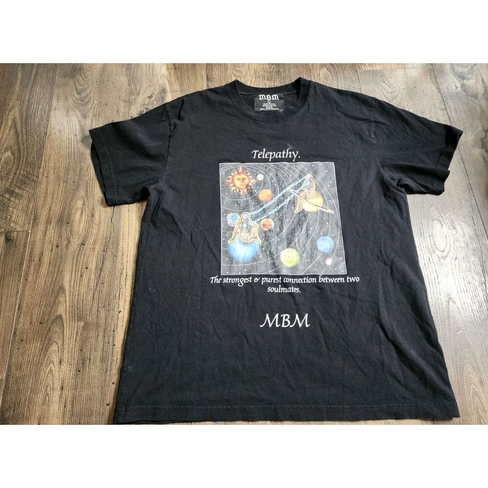 Vintage Mens L MBM Telepathy Soulmates Universe Skeleton T Shirt Distressed USA Made Size US L / EU 52-54 / 3 - 7 Thumbnail