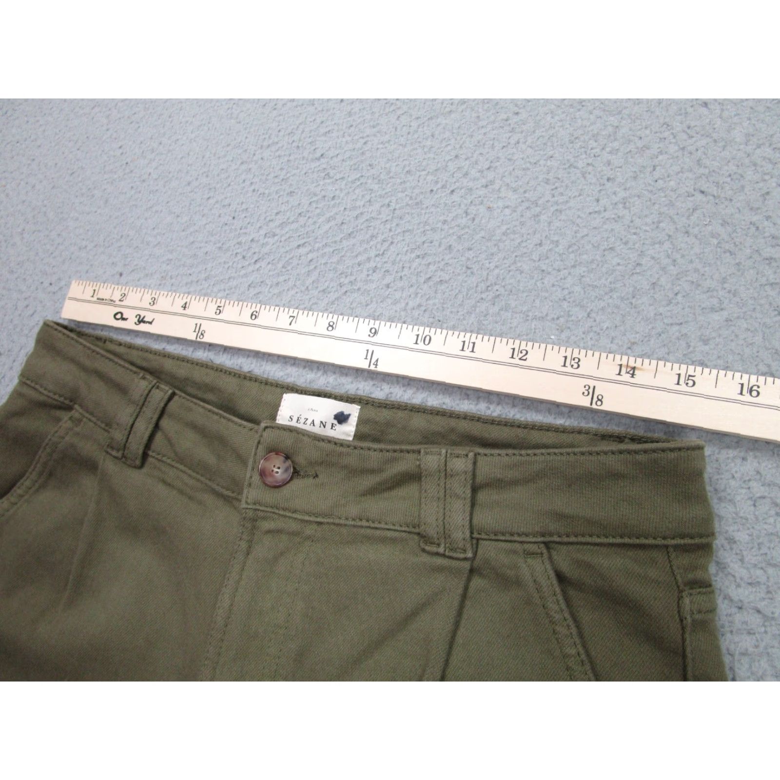 Vintage Sezane Womens High Rise Green Denim Jeans 40 Regular Tapered Barrel Leg Cotton Blend Stretch Size 27" / US 4 / IT 40 - 6 Thumbnail