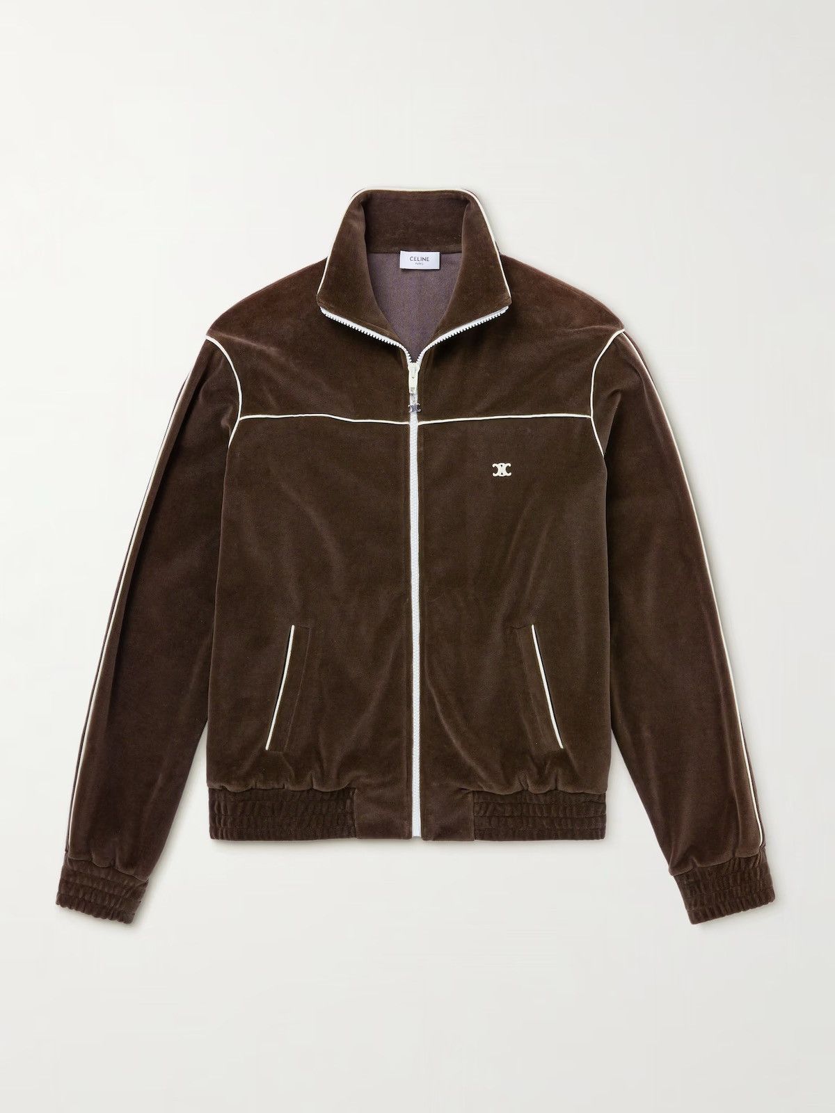 Celine × Hedi Slimane Celine Cotton-Blend Brown Velour Track Jacket - M Size US M / EU 48-50 / 2 - 9 Thumbnail